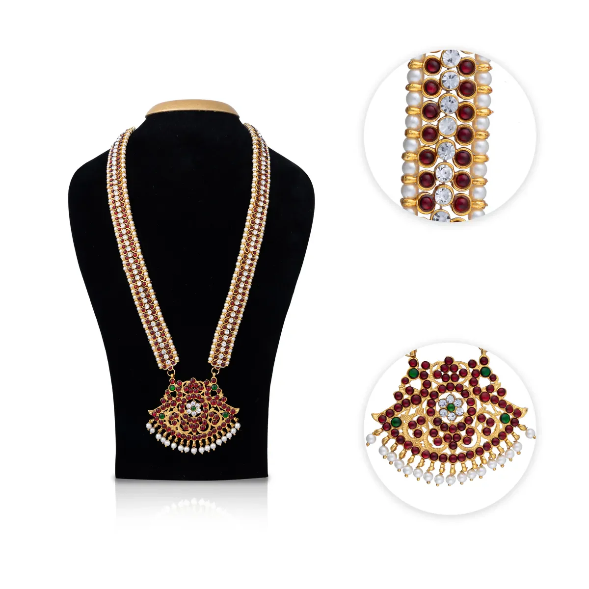 Multicolour Stone Haram - 12 Inches | Bharatanatyam Jewellery/ Kemp Artificial Jewelry For Dance - Image 2