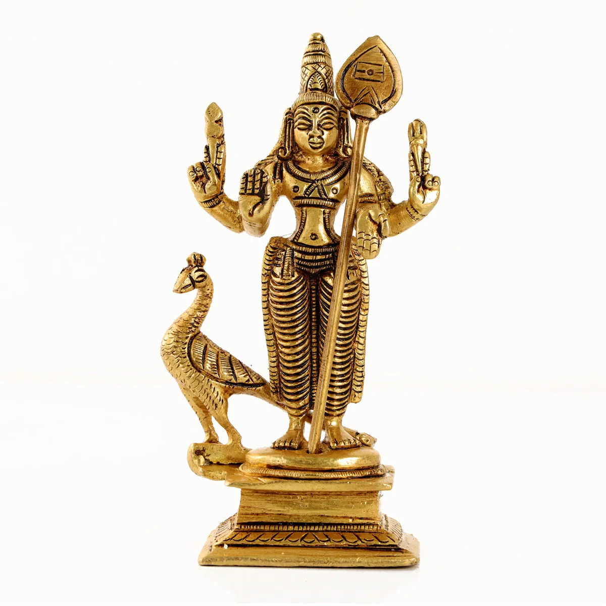 Murugan Statue - 5 x 2.5 Inches | Antique Brass Statue/ Murugan with Peacock Idol/ Murugan Silai for Pooja - Image 2