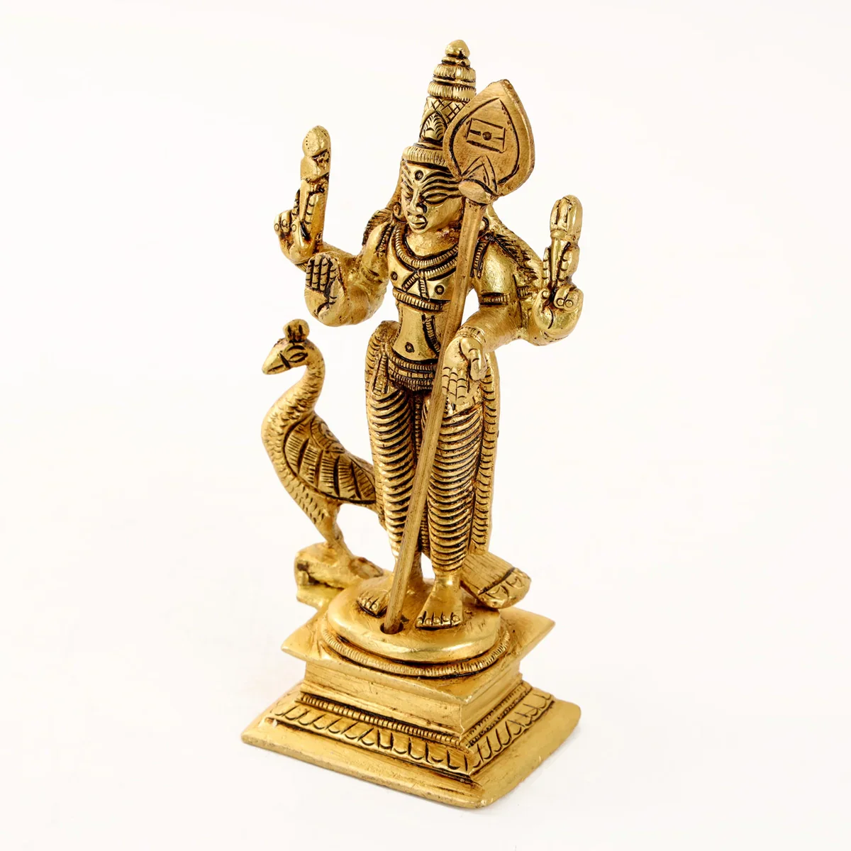 Murugan Statue - 5 x 2.5 Inches | Antique Brass Statue/ Murugan with Peacock Idol/ Murugan Silai for Pooja - Image 3