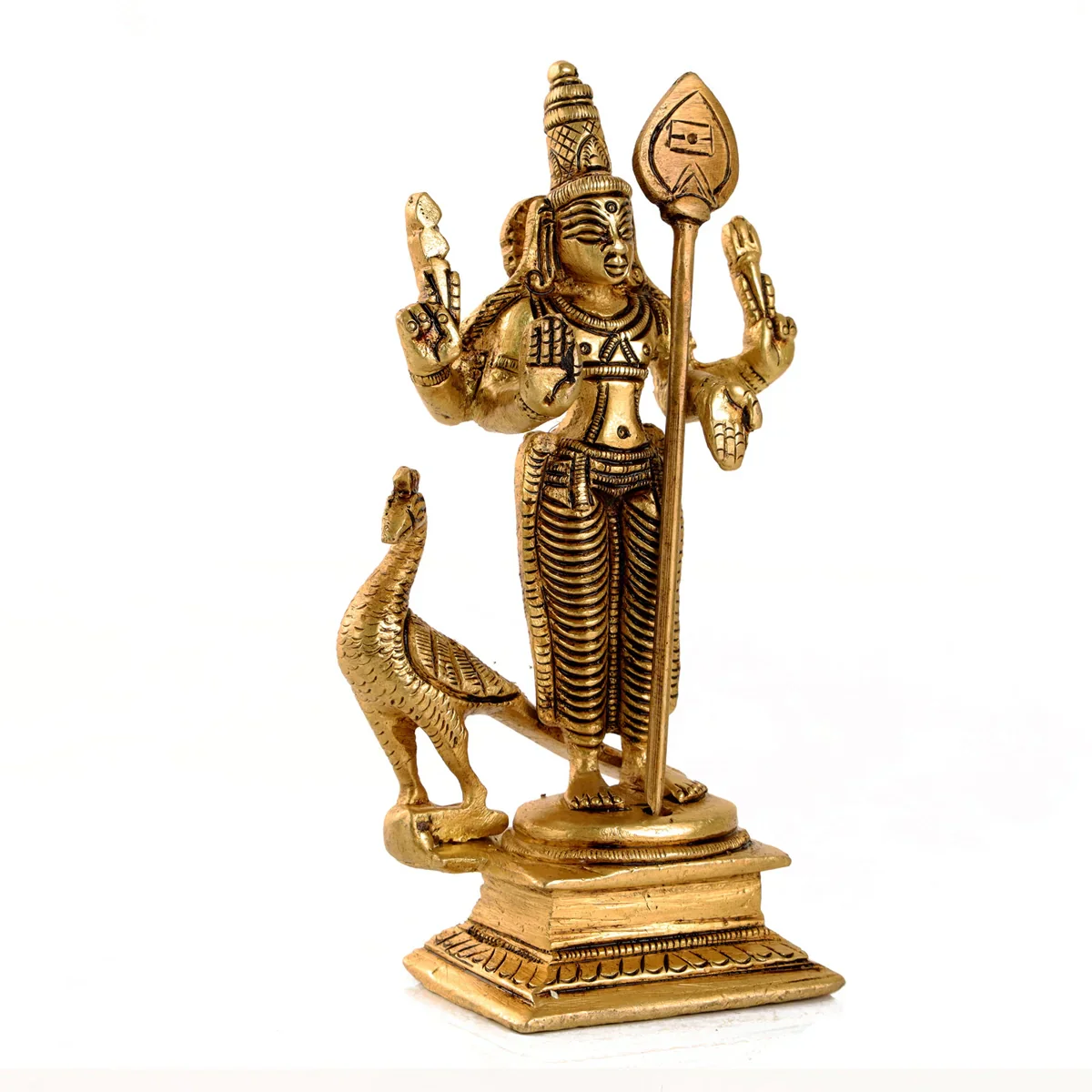 Murugan Statue - 5 x 2.5 Inches | Antique Brass Statue/ Murugan with Peacock Idol/ Murugan Silai for Pooja - Image 4