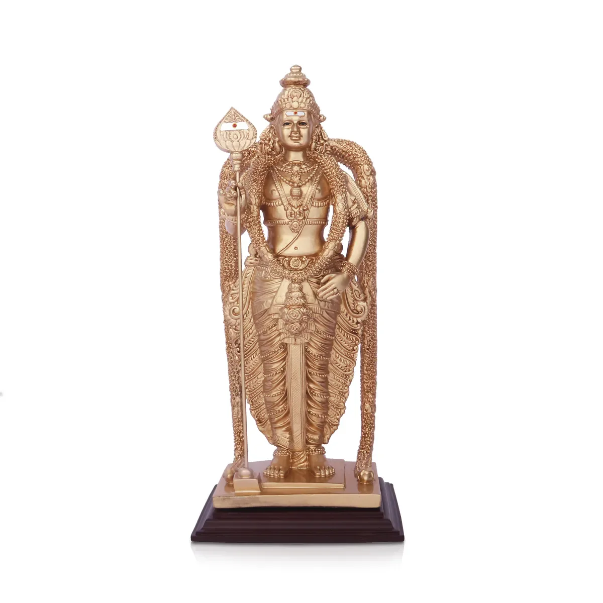 Murugan Statue Standing On Base - 12 X 4.5 Inches | Resin Statue/ Gold Polish Kartikeya Statue For Home Decor - Image 2