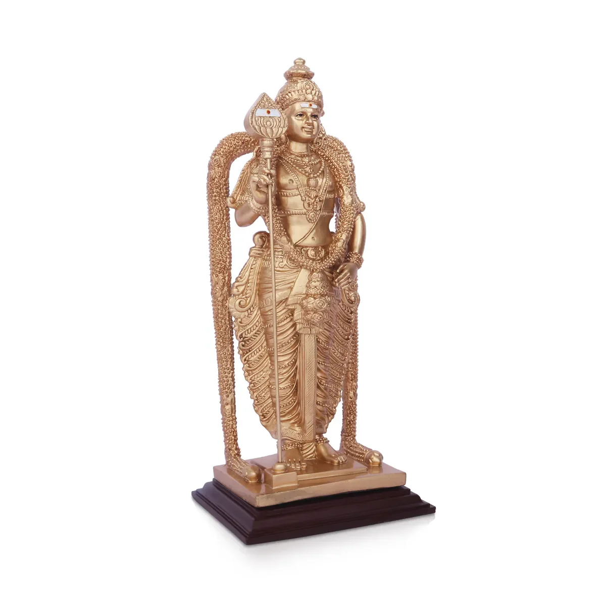 Murugan Statue Standing On Base - 12 X 4.5 Inches | Resin Statue/ Gold Polish Kartikeya Statue For Home Decor - Image 3