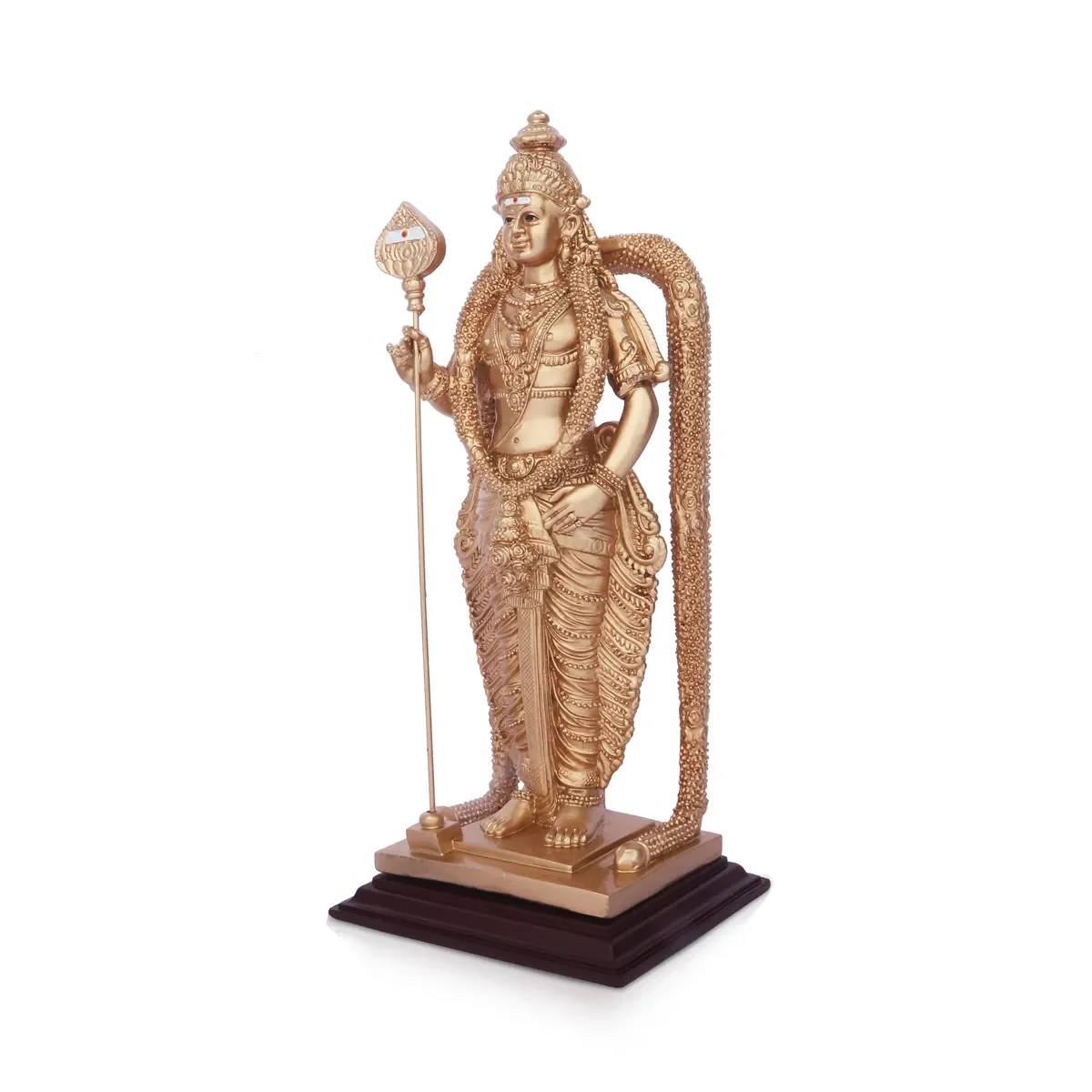 Murugan Statue Standing On Base - 12 X 4.5 Inches | Resin Statue/ Gold Polish Kartikeya Statue For Home Decor - Image 4
