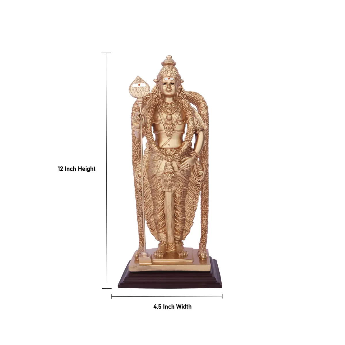 Murugan Statue Standing On Base - 12 X 4.5 Inches | Resin Statue/ Gold Polish Kartikeya Statue For Home Decor - Image 5