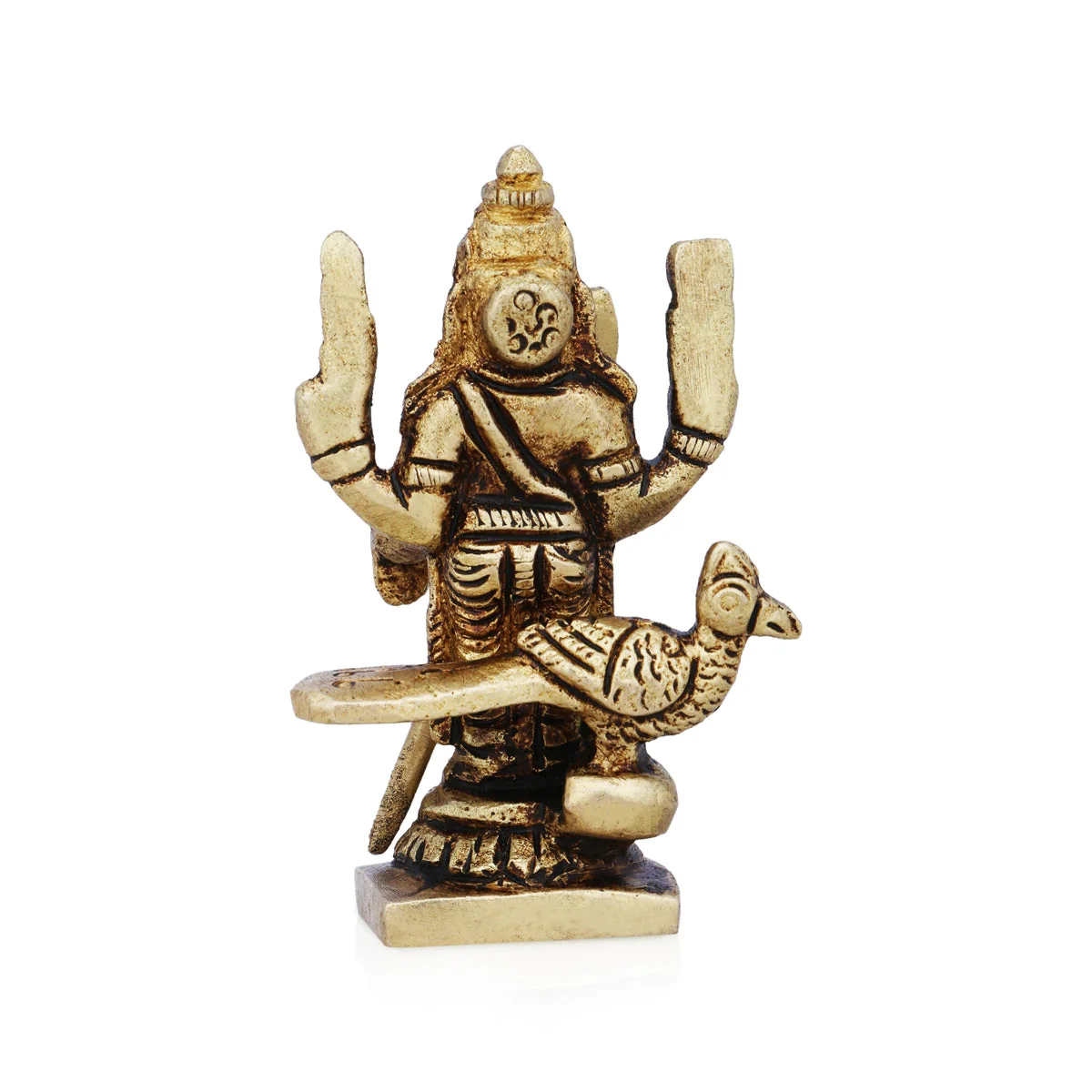Murugan Statue Standing On Base- 2.5 x 1.75 Inches | Antique Brass Idol/Kartikeya Statue With Peacock for Pooja - Image 2