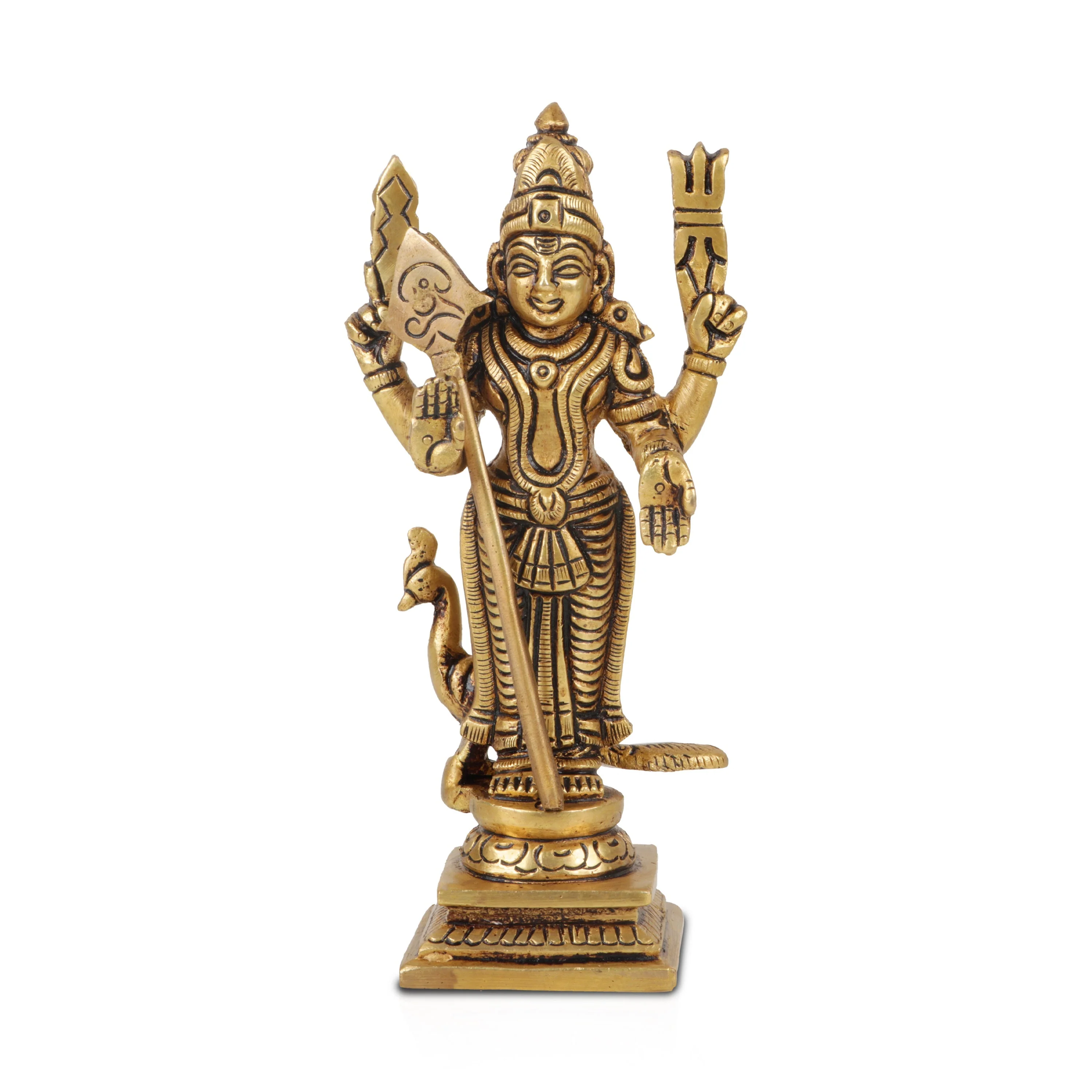 Murugan Statue Standing On Base - 6 x 3 Inches | Antique Brass Idol/ Kartikeya Statue For Devotional Worship - Image 2