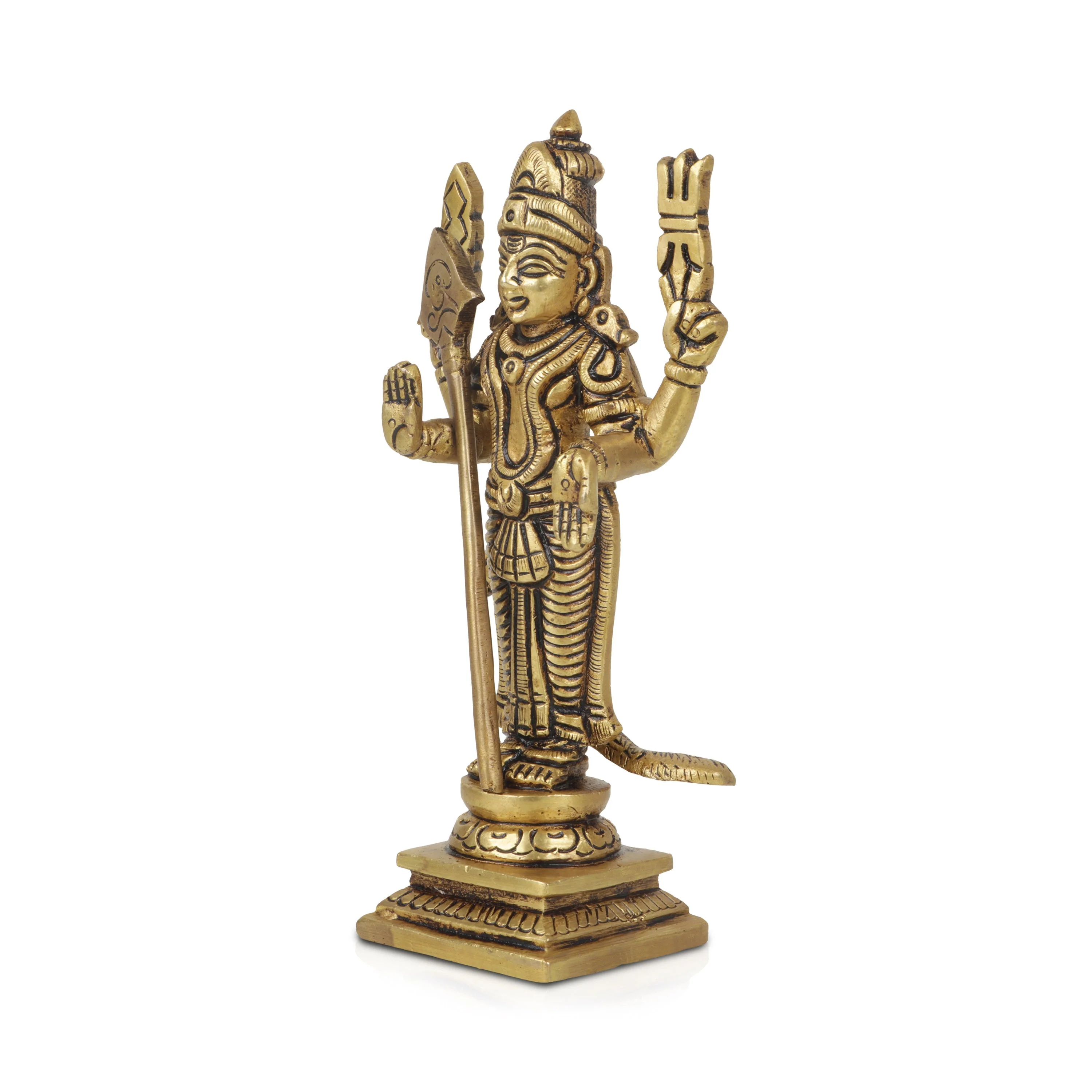 Murugan Statue Standing On Base - 6 x 3 Inches | Antique Brass Idol/ Kartikeya Statue For Devotional Worship - Image 4