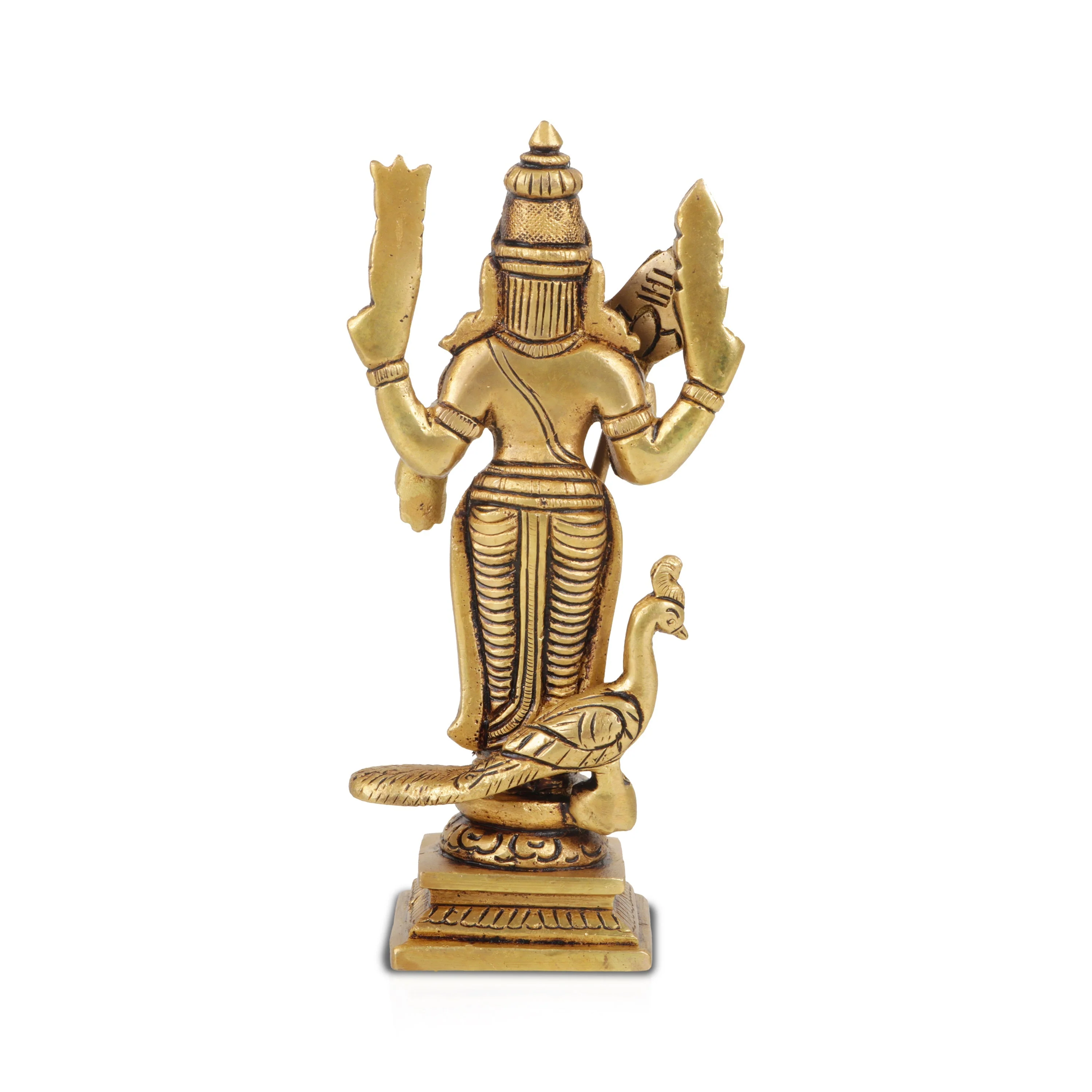 Murugan Statue Standing On Base - 6 x 3 Inches | Antique Brass Idol/ Kartikeya Statue For Devotional Worship - Image 5