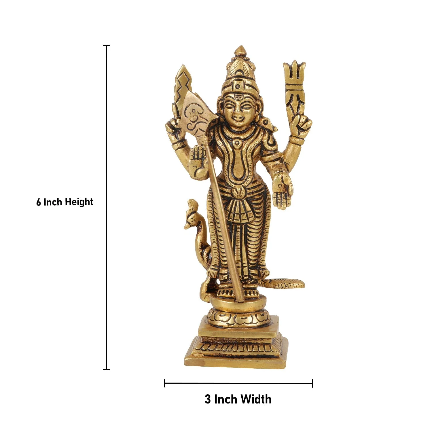 Murugan Statue Standing On Base - 6 x 3 Inches | Antique Brass Idol/ Kartikeya Statue For Devotional Worship - Image 6