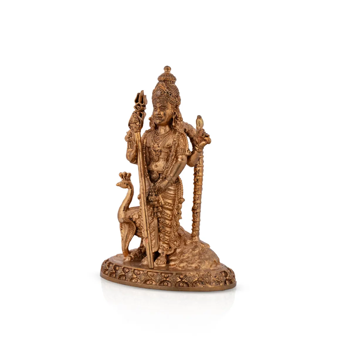 Murugan Statue Standing On Base With Peacock- 4 X 2.5 Inches | Panchaloha Statue/ Kartikeya Statue For Worship - Image 2