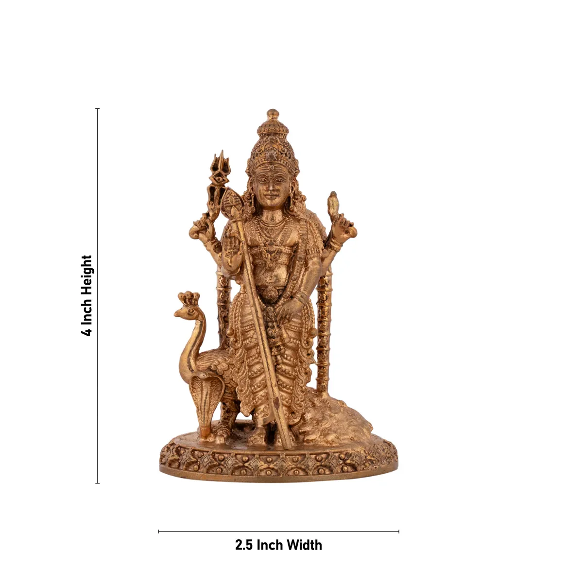 Murugan Statue Standing On Base With Peacock- 4 X 2.5 Inches | Panchaloha Statue/ Kartikeya Statue For Worship - Image 4