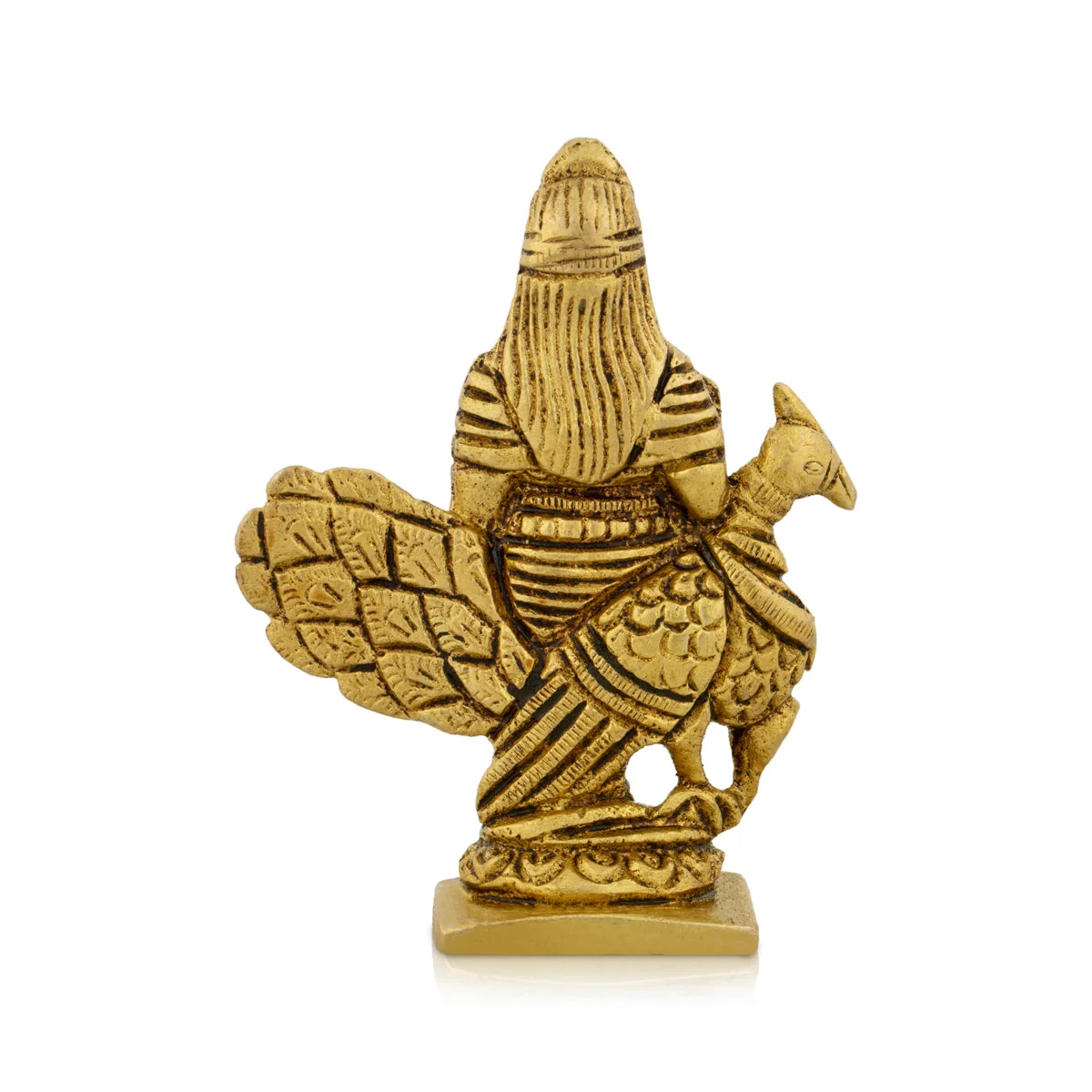 Murugan Statue With Peacock - 3 x 2.5 Inches | Kartikeya Statue Standing On Base/ Antique Brass Idol for Pooja - Image 5