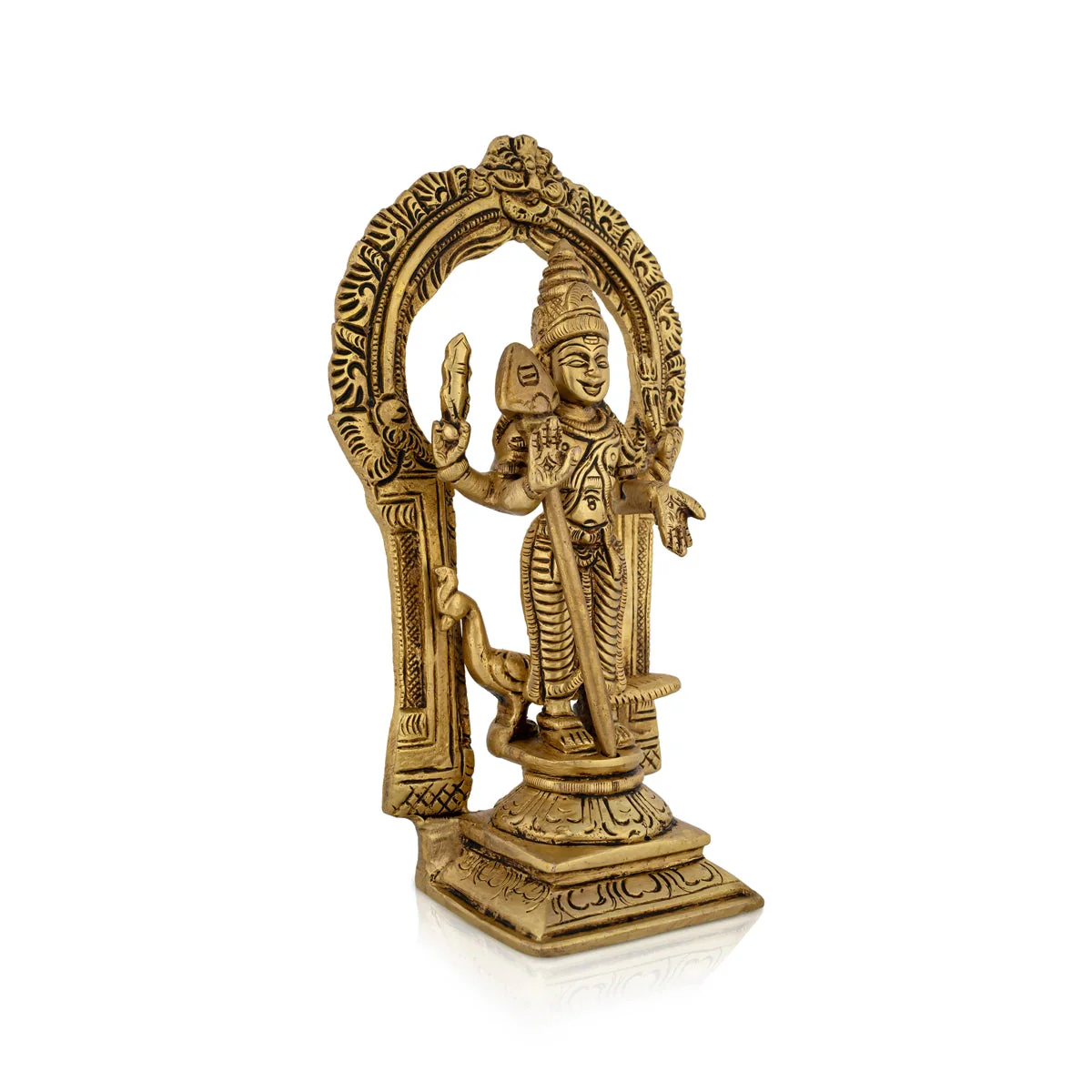 Murugan Statue With Peacock - 7.5 x 4 Inches | Antique Brass Idol/ Kartikeya Statue With Arch for Pooja - Image 2