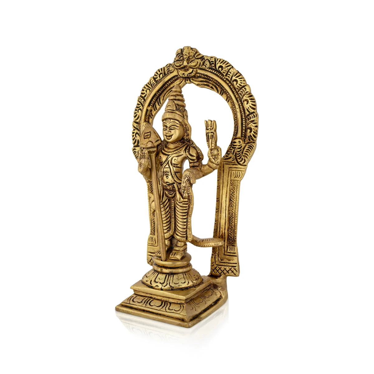 Murugan Statue With Peacock - 7.5 x 4 Inches | Antique Brass Idol/ Kartikeya Statue With Arch for Pooja - Image 3