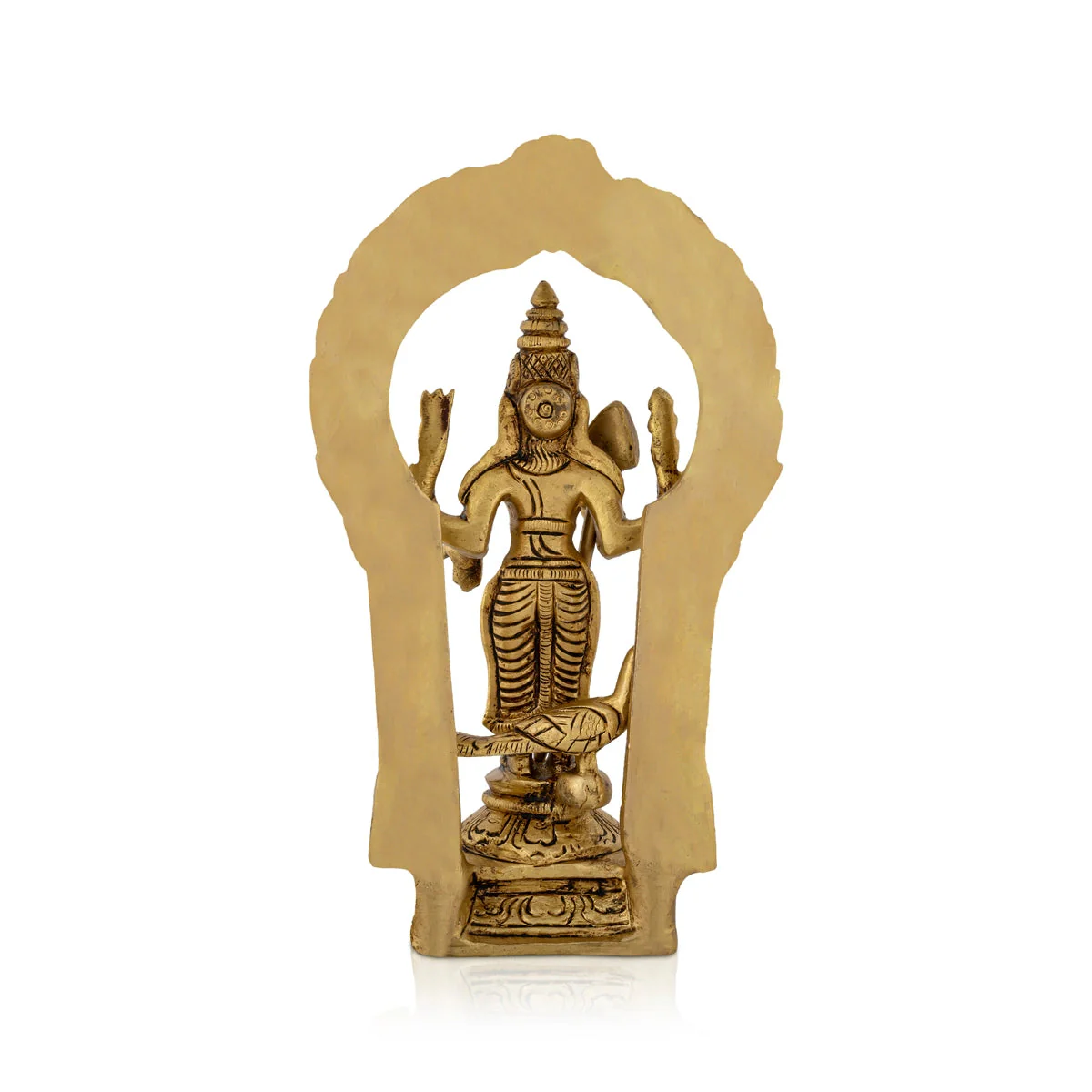 Murugan Statue With Peacock - 7.5 x 4 Inches | Antique Brass Idol/ Kartikeya Statue With Arch for Pooja - Image 4