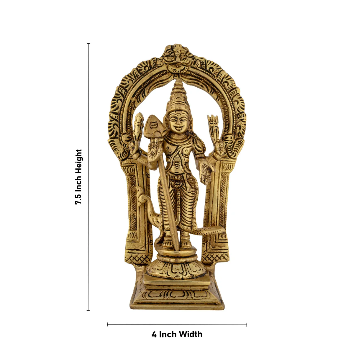 Murugan Statue With Peacock - 7.5 x 4 Inches | Antique Brass Idol/ Kartikeya Statue With Arch for Pooja - Image 5