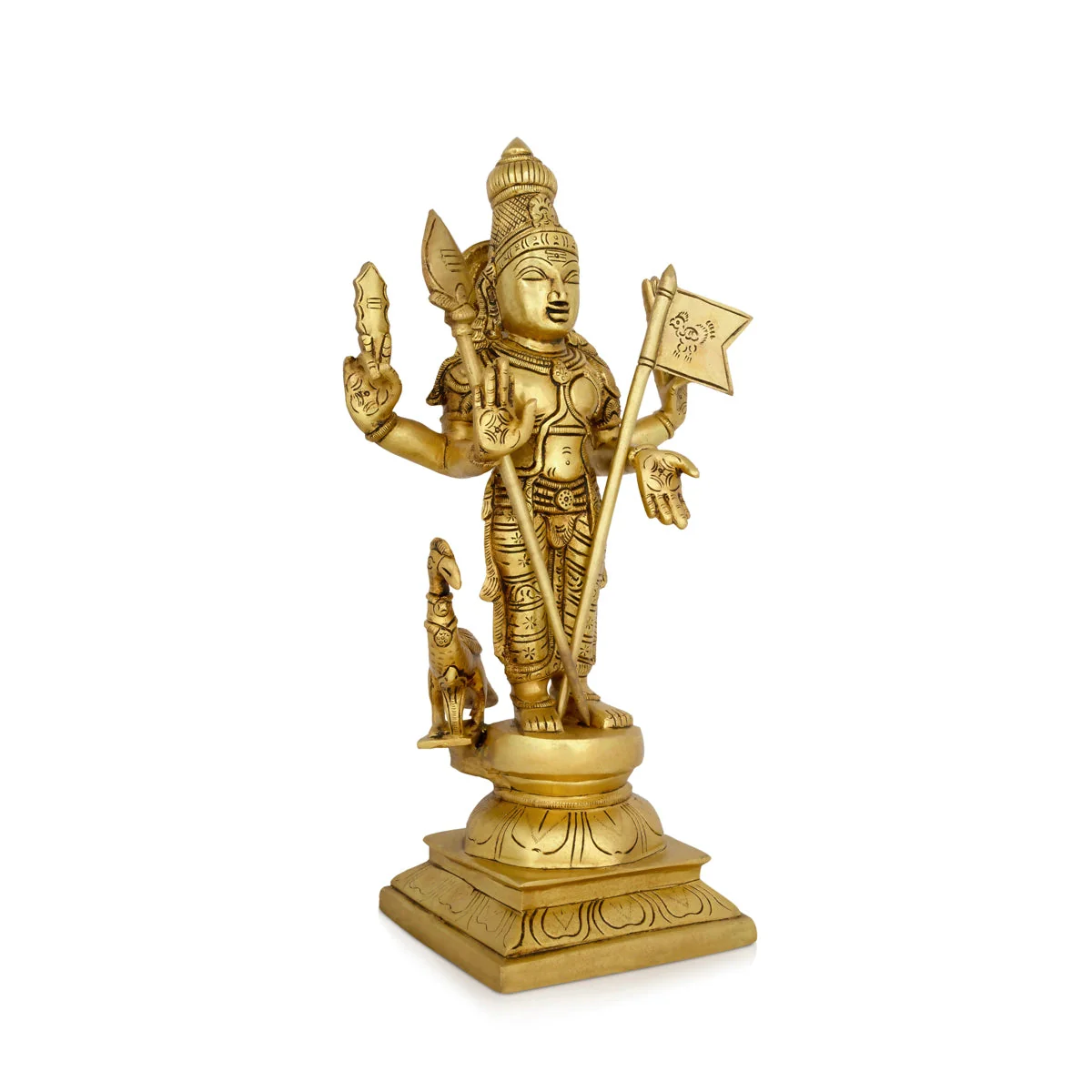 Murugan Statue With Peacock Standing On Base - 16 X 8 Inches | Kartikeya Statue/ Antique Brass Idol For Home - Image 2
