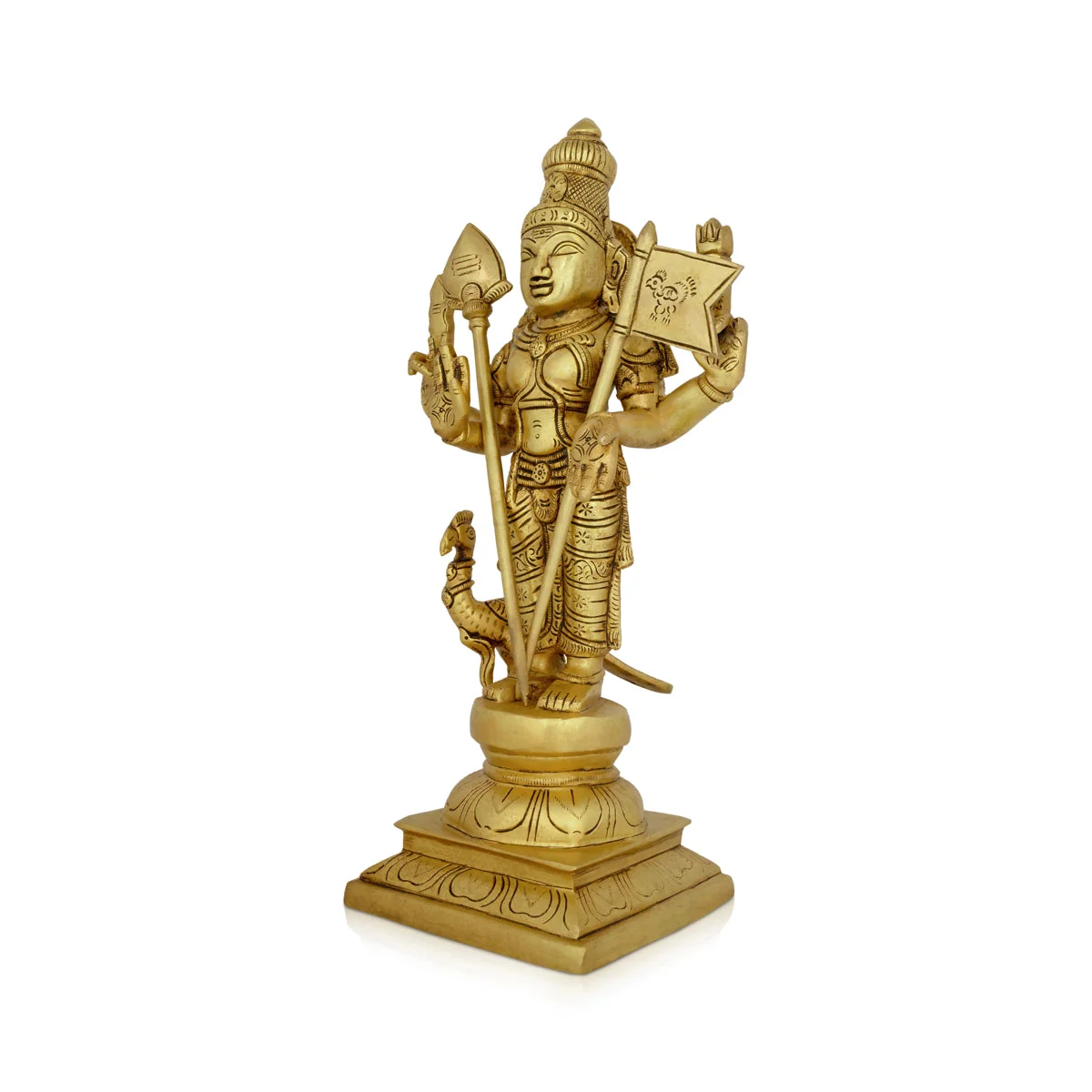 Murugan Statue With Peacock Standing On Base - 16 X 8 Inches | Kartikeya Statue/ Antique Brass Idol For Home - Image 3