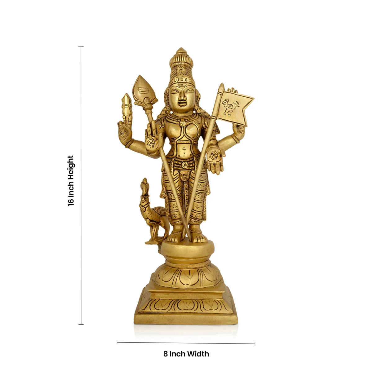 Murugan Statue With Peacock Standing On Base - 16 X 8 Inches | Kartikeya Statue/ Antique Brass Idol For Home - Image 4