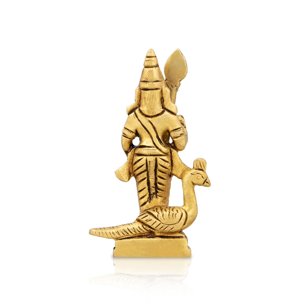 Murugan Statue With Peacock Standing On Base - 3.5 x 2 Inches | Antique Brass Idol/ Kartikeya Statue For Pooja - Image 4