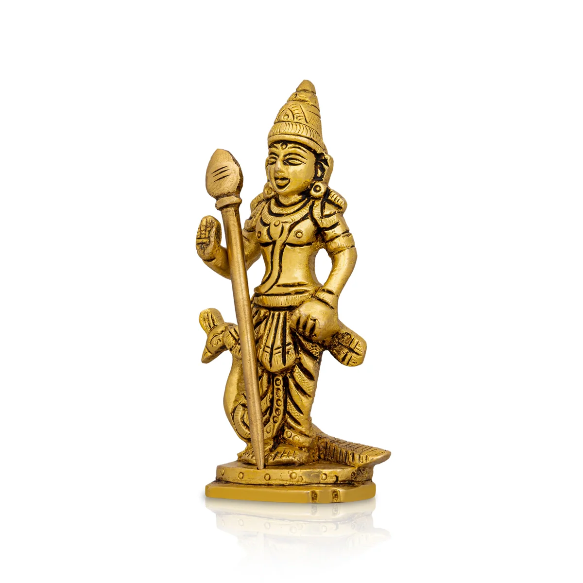 Murugan Statue With Peacock Standing On Base- 4.5 x 2.5 Inches | Antique Brass Idol/ Kartikeya Statue For Pooja - Image 2