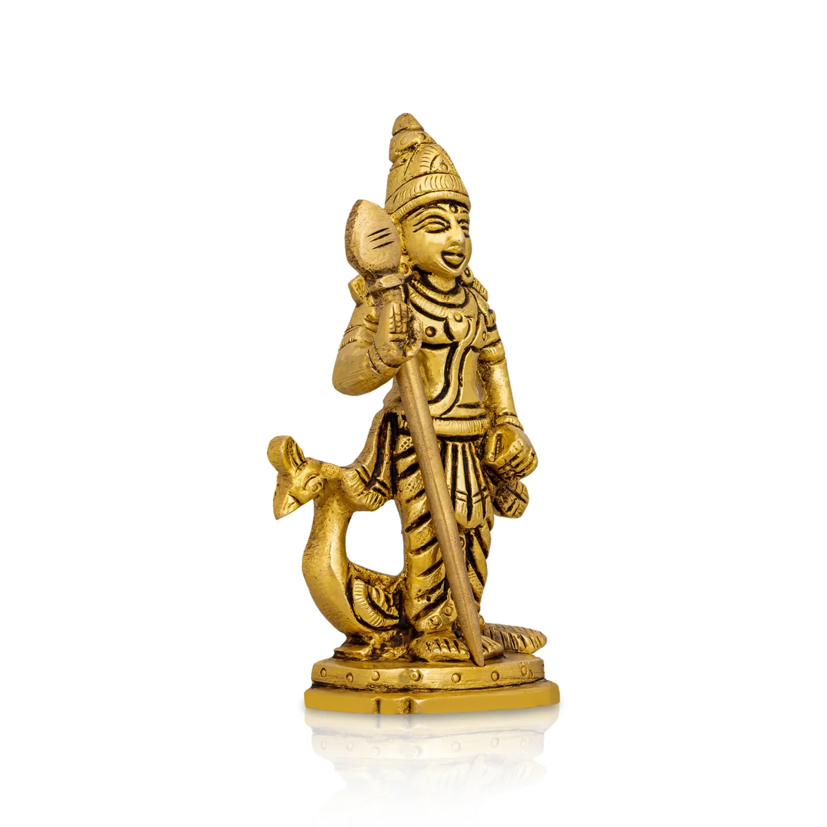Murugan Statue With Peacock Standing On Base- 4.5 x 2.5 Inches | Antique Brass Idol/ Kartikeya Statue For Pooja - Image 3
