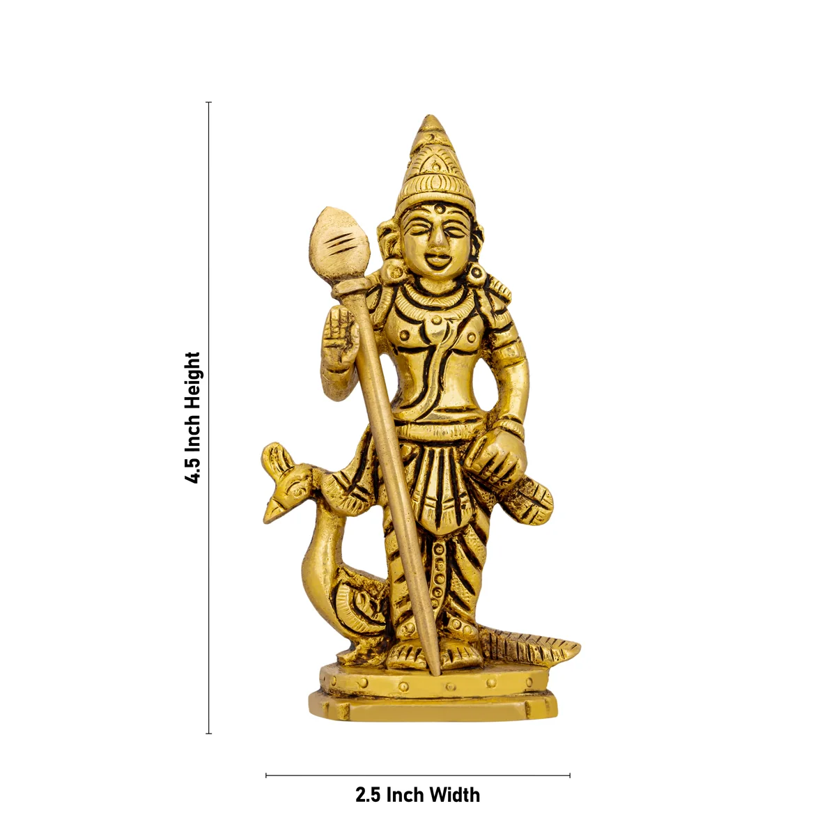 Murugan Statue With Peacock Standing On Base- 4.5 x 2.5 Inches | Antique Brass Idol/ Kartikeya Statue For Pooja - Image 4