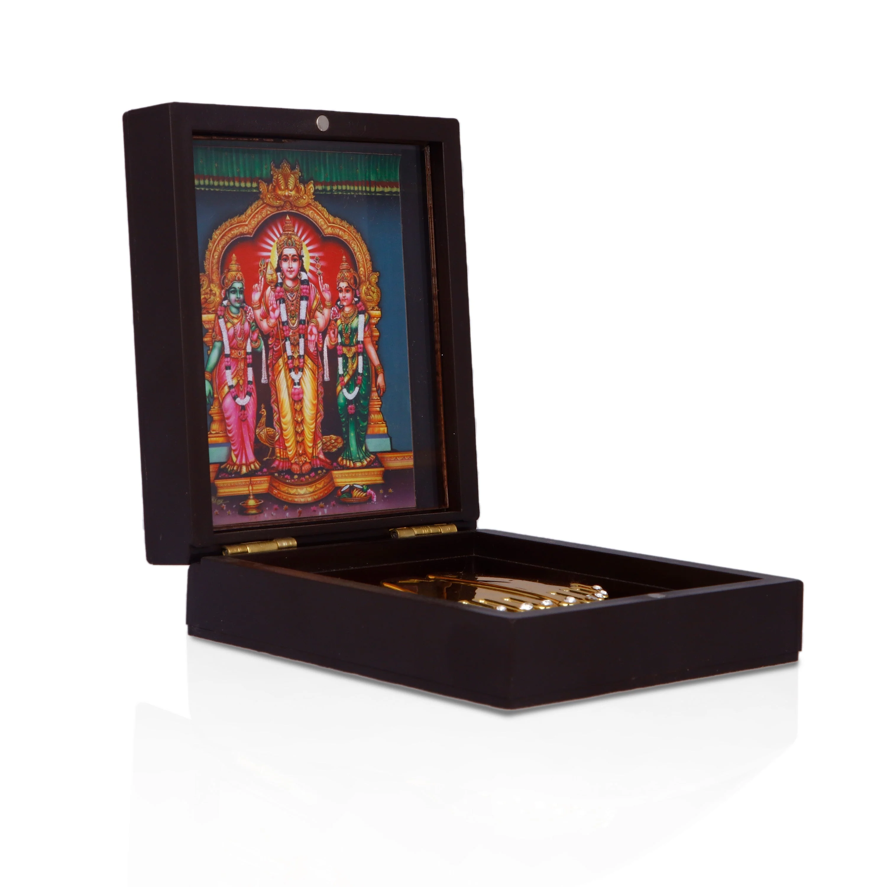 Murugan Valli Deivanai Pooja Box - 1.5 X 3.75 X 4 Inches | Puja Box/ Charan Paduka Box For Worship - Image 4
