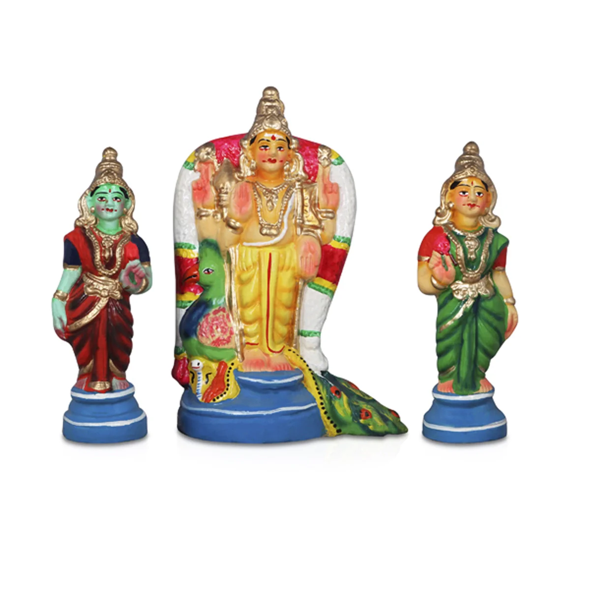 Murugan Valli Deivanai Clay Golu Bommai Set - 10 Inches | Giri Golu Doll/ Navaratri Golu Bomma/Gombe/Bommai - Image 2