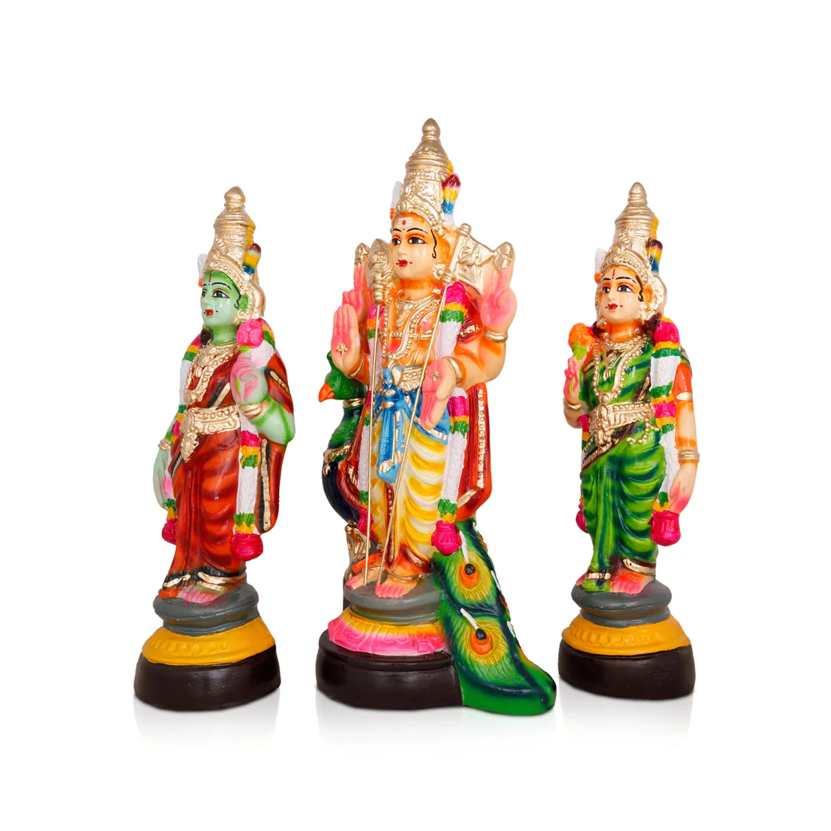 Murugan Valli Deivanai Statue Paper Mache Golu Bommai Set - 16 X 7 Inches | Giri Golu Doll/ Navaratri Gombe - Image 2