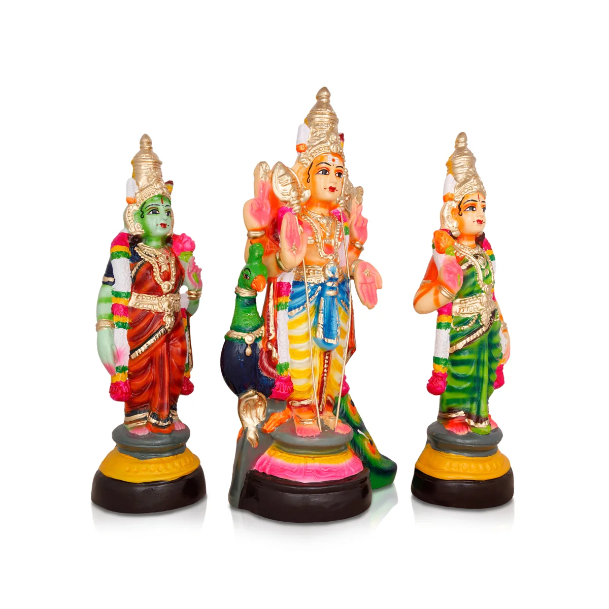 Murugan Valli Deivanai Statue Paper Mache Golu Bommai Set - 16 X 7 Inches | Giri Golu Doll/ Navaratri Gombe - Image 3