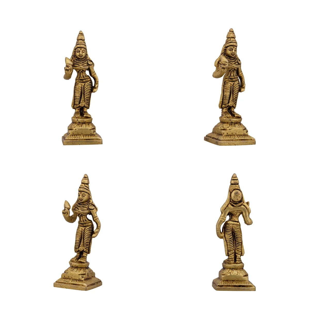 Murugan Valli Deivanai Statue Standing On Base Set - 4 x 1.75 Inches | Antique Brass Idol for Pooja - Image 2