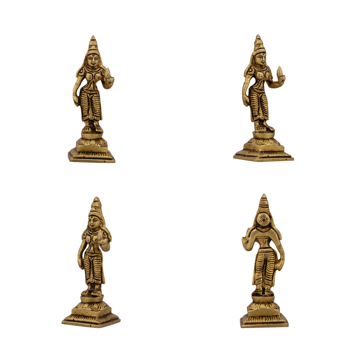 Murugan Valli Deivanai Statue Standing On Base Set - 4 x 1.75 Inches | Antique Brass Idol for Pooja - Image 3