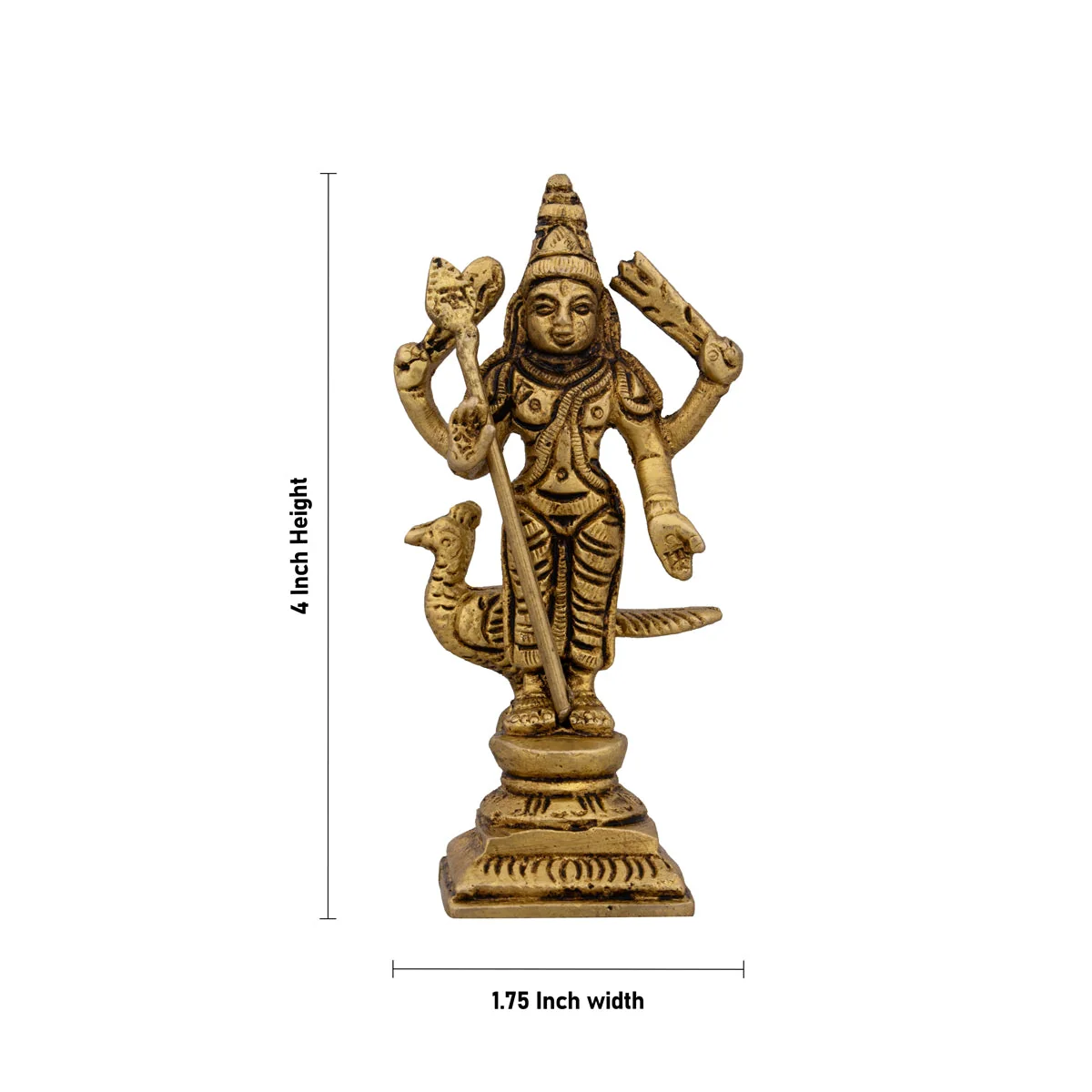 Murugan Valli Deivanai Statue Standing On Base Set - 4 x 1.75 Inches | Antique Brass Idol for Pooja - Image 5