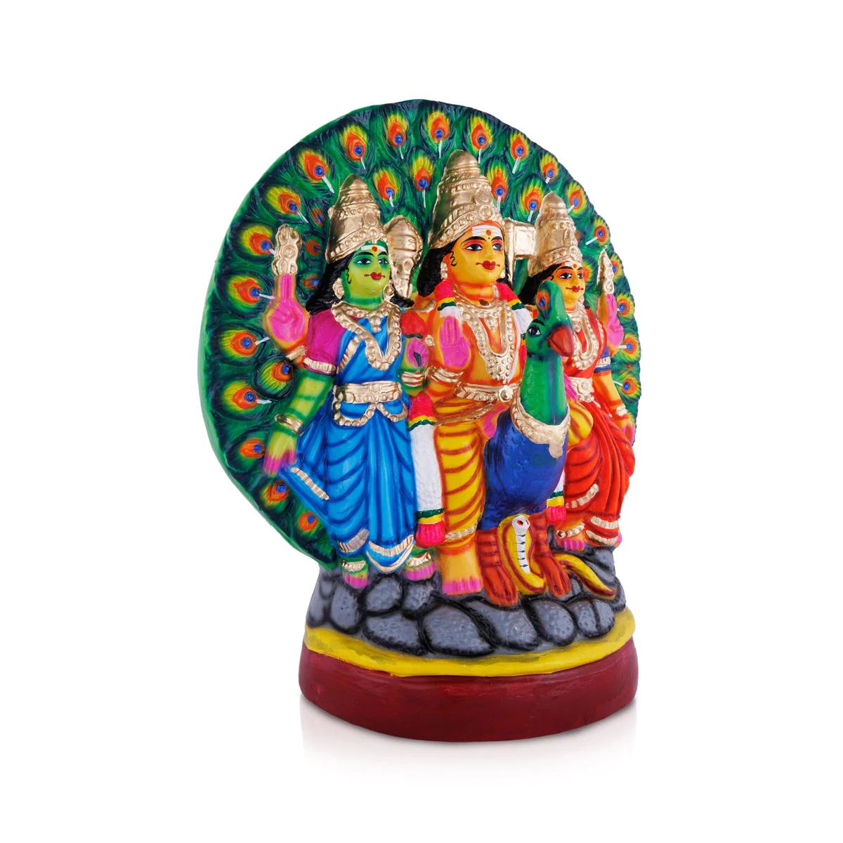 Murugan Valli Deivanai Statue With Peacock Paper Mache Golu Bommai-15 X 13 Inches | Navaratri Gombe/Giri Golu Doll - Image 2