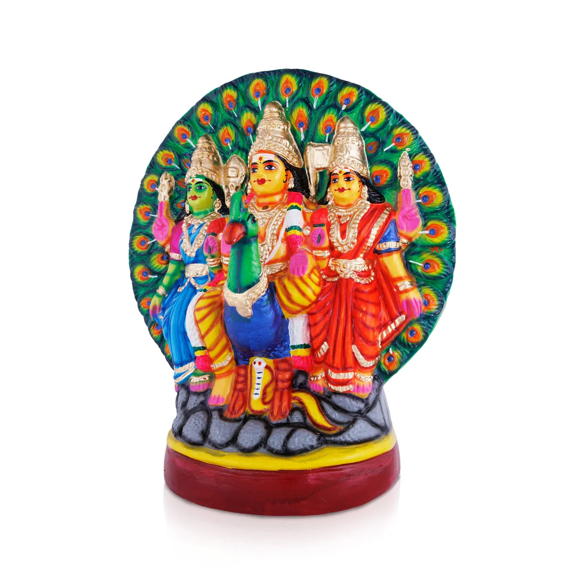 Murugan Valli Deivanai Statue With Peacock Paper Mache Golu Bommai-15 X 13 Inches | Navaratri Gombe/Giri Golu Doll - Image 3