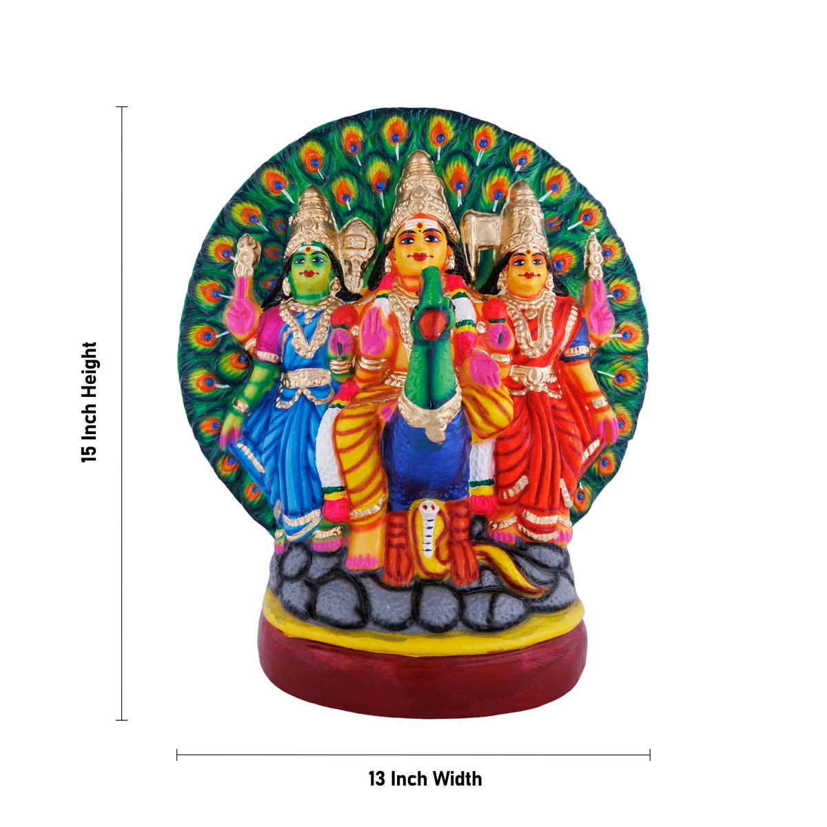 Murugan Valli Deivanai Statue With Peacock Paper Mache Golu Bommai-15 X 13 Inches | Navaratri Gombe/Giri Golu Doll - Image 5