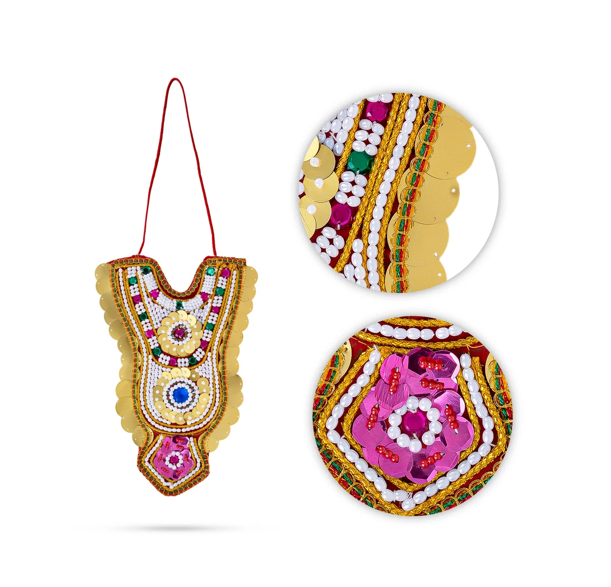 Muthangi - 10 x 7.5 Inches | Artificial Jewelry/ Pearl With Stone Design Necklace for Deity - Image 3