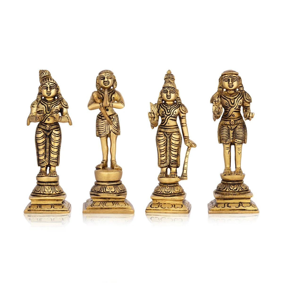 Naalvar Set - 6 x 2 Inches | Antique Brass Idol/ 4 Pcs/ Appar, Sundarar, Sambandar, Manikkavacakar for Pooja - Image 2
