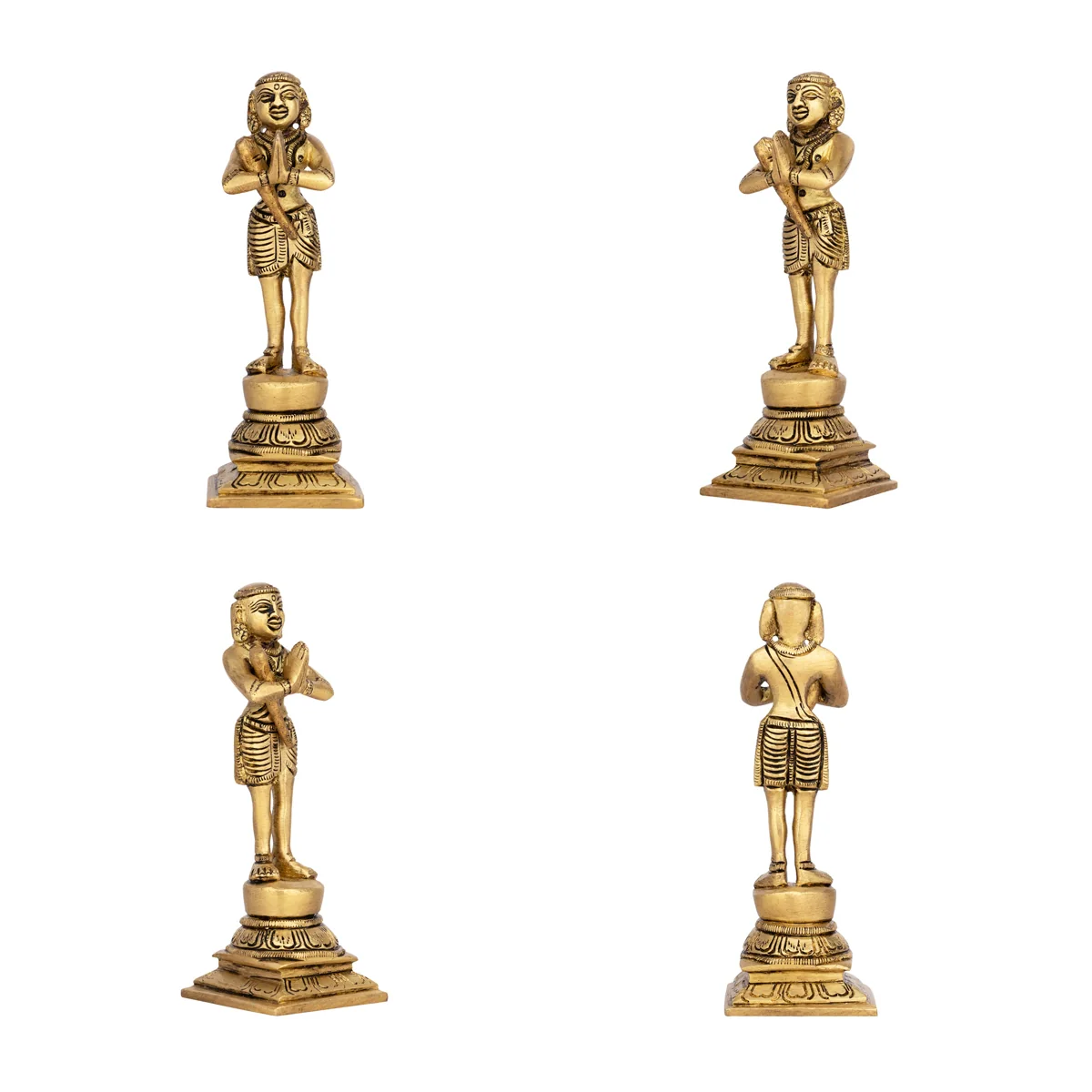 Naalvar Set - 6 x 2 Inches | Antique Brass Idol/ 4 Pcs/ Appar, Sundarar, Sambandar, Manikkavacakar for Pooja - Image 5