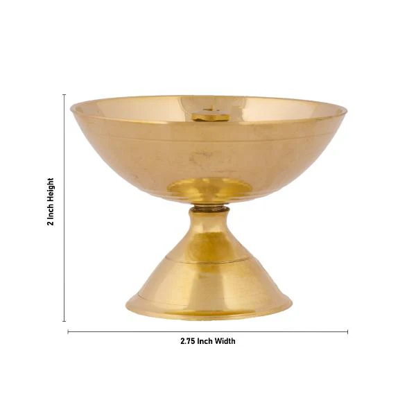 Nanda Deepam With Base - 2 x 2.75 Inches | Brass Lamp/ Nandha Vilakku/ Brass Pooja Diya for Home - Image 3