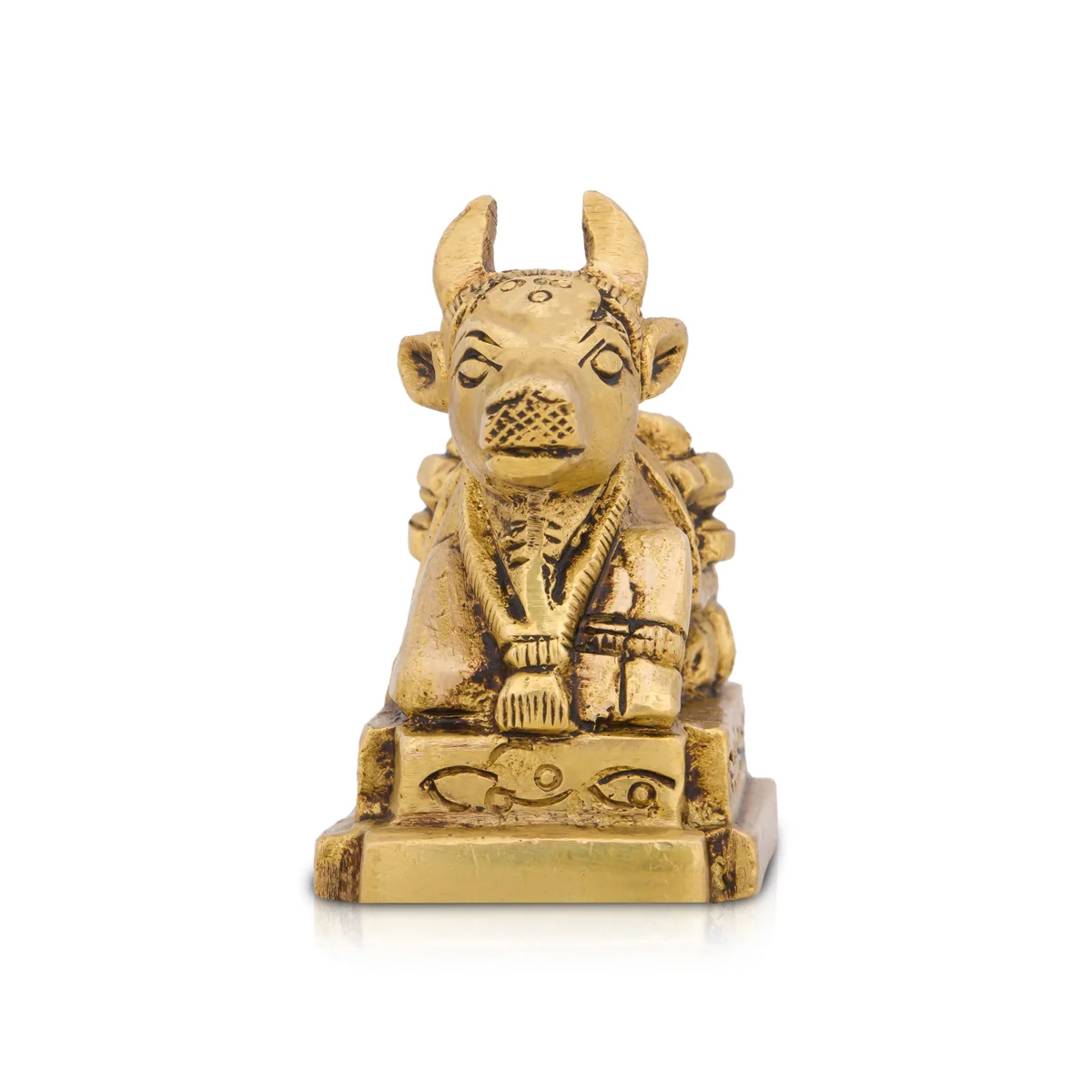 Nandi Statue - 2.5 x 2.5 Inches | Nandi Murti/ Antique Brass Statue/ Nandhi Statue for Pooja/ 300 Gms Approx - Image 2
