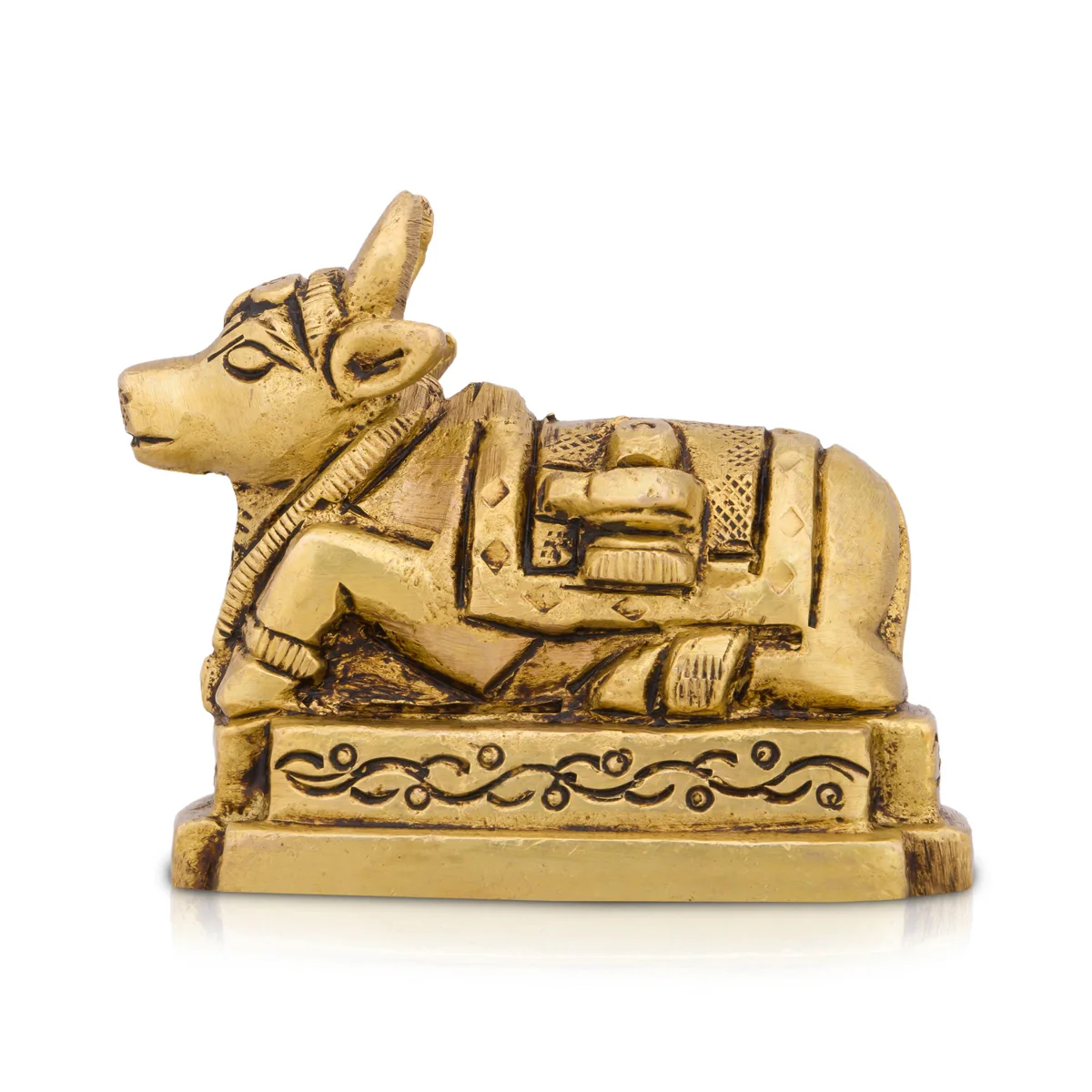 Nandi Statue - 2.5 x 2.5 Inches | Nandi Murti/ Antique Brass Statue/ Nandhi Statue for Pooja/ 300 Gms Approx - Image 3