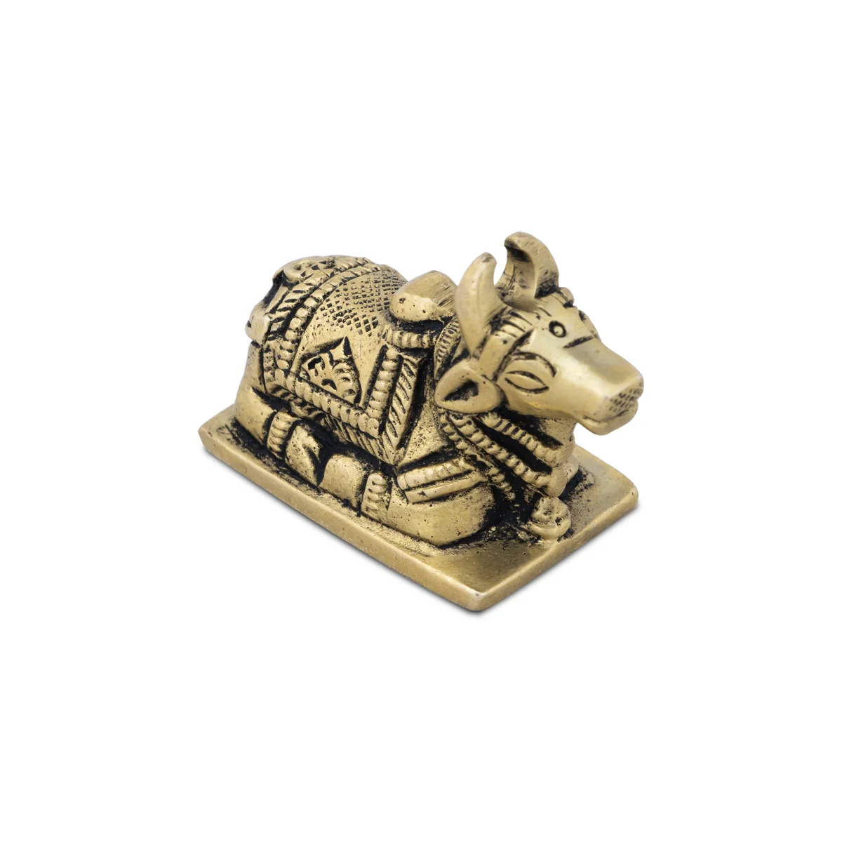Nandi Statue With Base - 1.5 x 1.5 Inches | Antique Brass Idol/ Nandi Murti for Pooja - Image 2