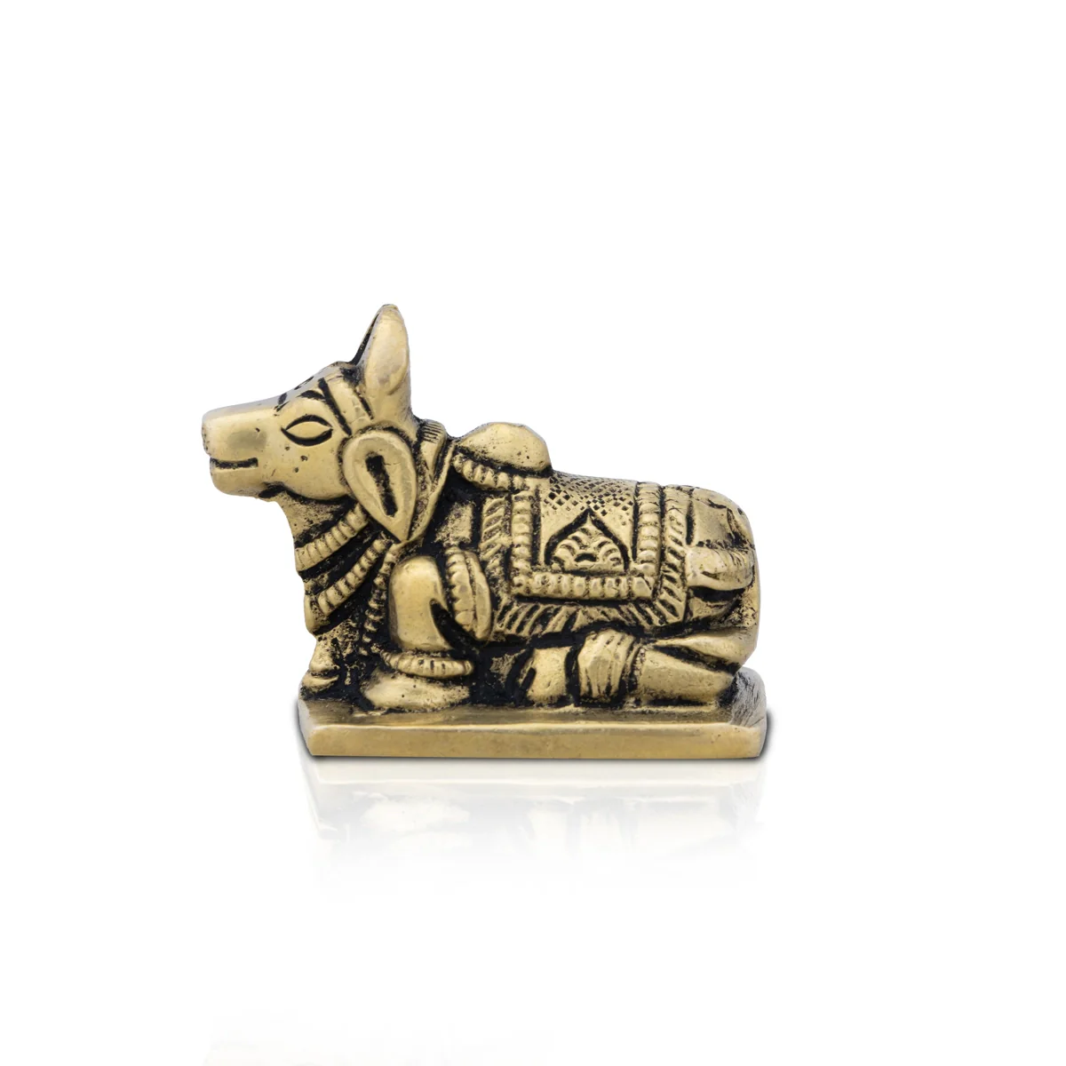 Nandi Statue With Base - 1.5 x 1.5 Inches | Antique Brass Idol/ Nandi Murti for Pooja - Image 4