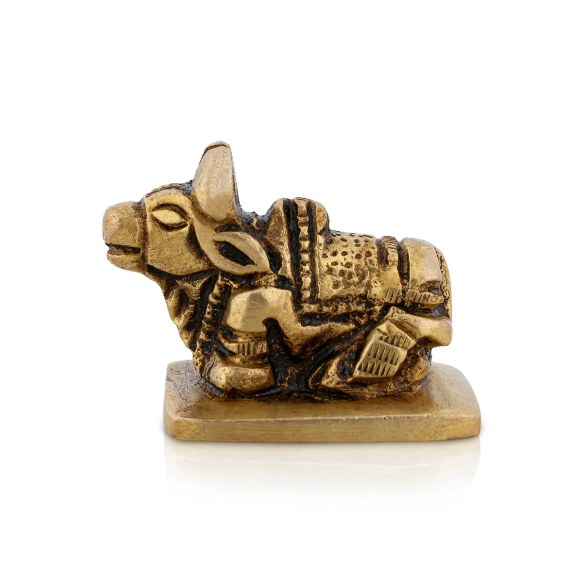 Nandi Statue With Base - 1 X 1.5 Inches | Antique Brass Idol/ Nandhi Statue/ Nandi Murti For Pooja - Image 2