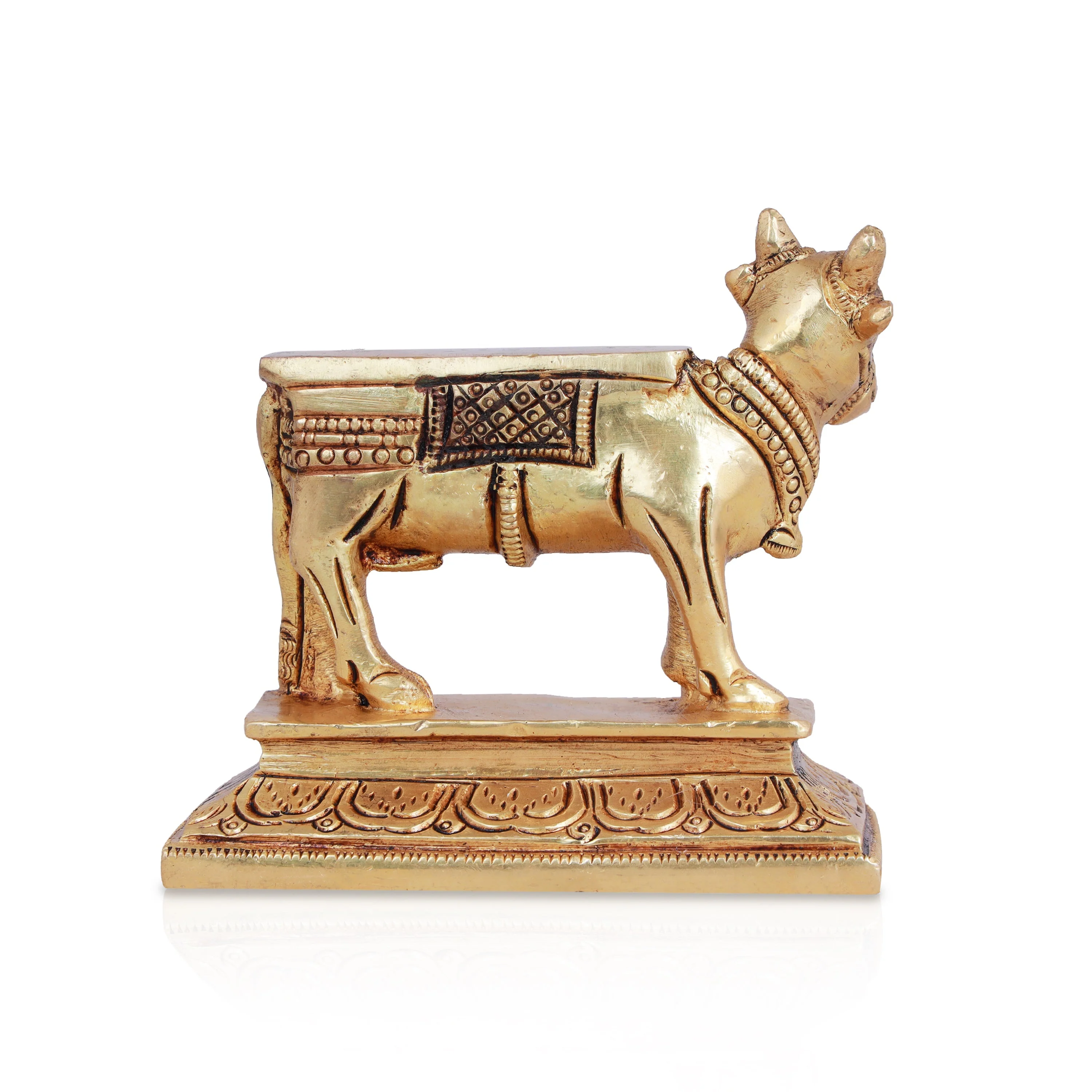 Nandi Statue With Base - 4 x 4 Inches | Antique Brass Idol/ Nandhi Statue for Pooja - Image 2