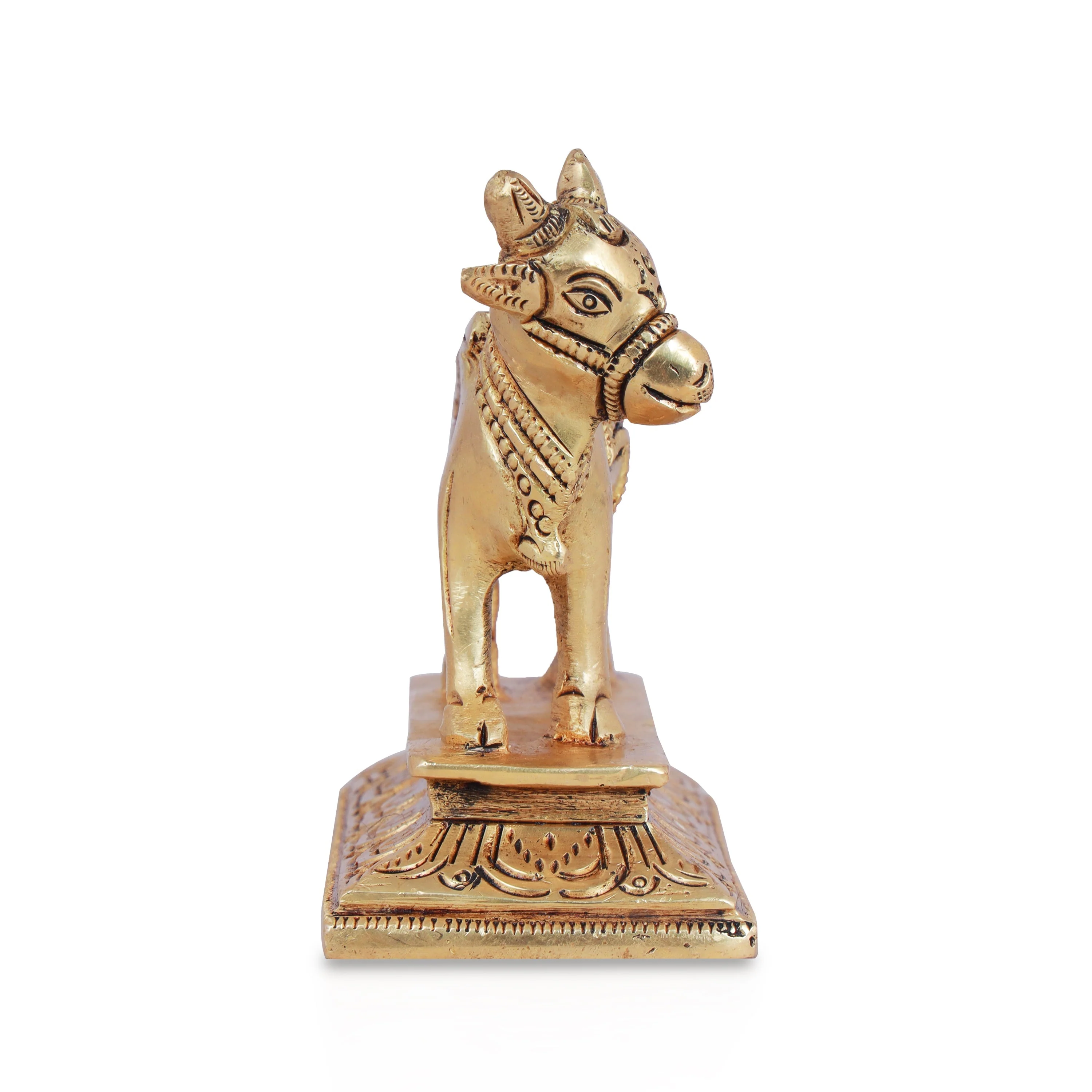 Nandi Statue With Base - 4 x 4 Inches | Antique Brass Idol/ Nandhi Statue for Pooja - Image 4