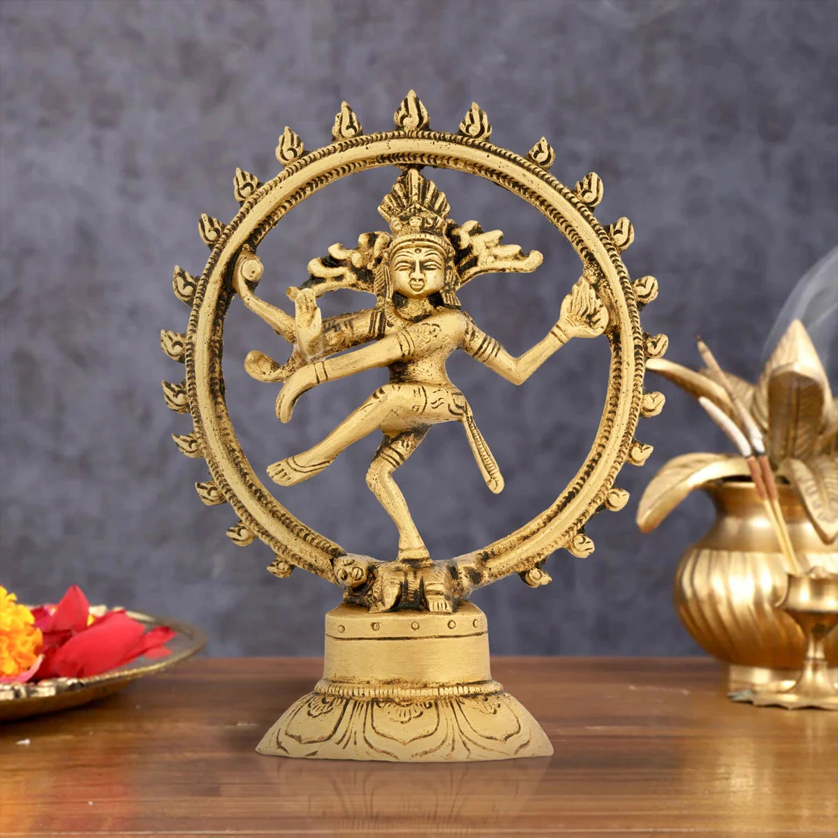 Natraj Statue With Base - 5.5 x 4 Inches | Antique Brass Idol/ Natraj Murti/ Nataraja Idol for Pooja - Image 6