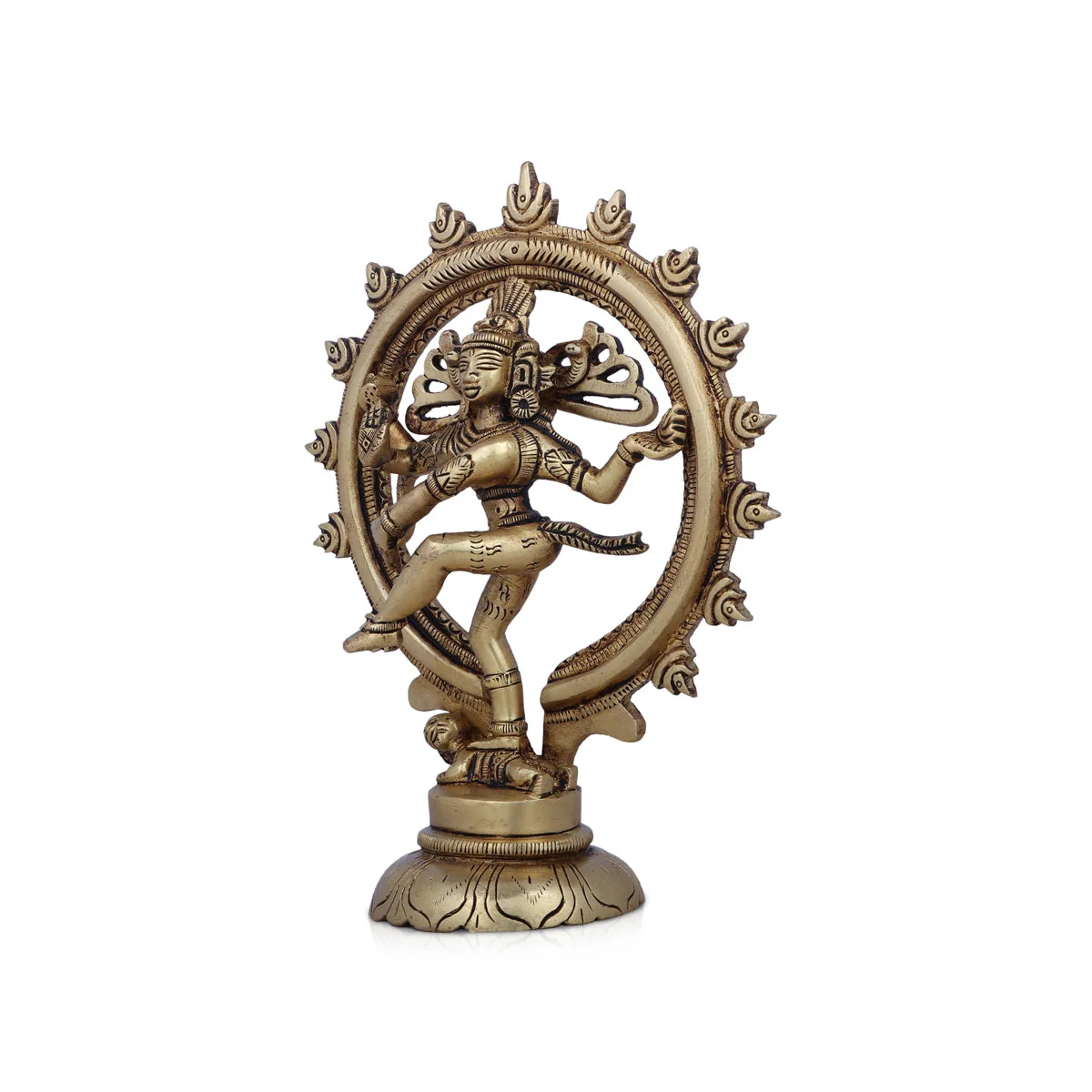 Natraj Statue With Base - 7 x 5 Inches | Antique Brass Idol/ Natraj Murti/ Nataraja Idol for Pooja - Image 2